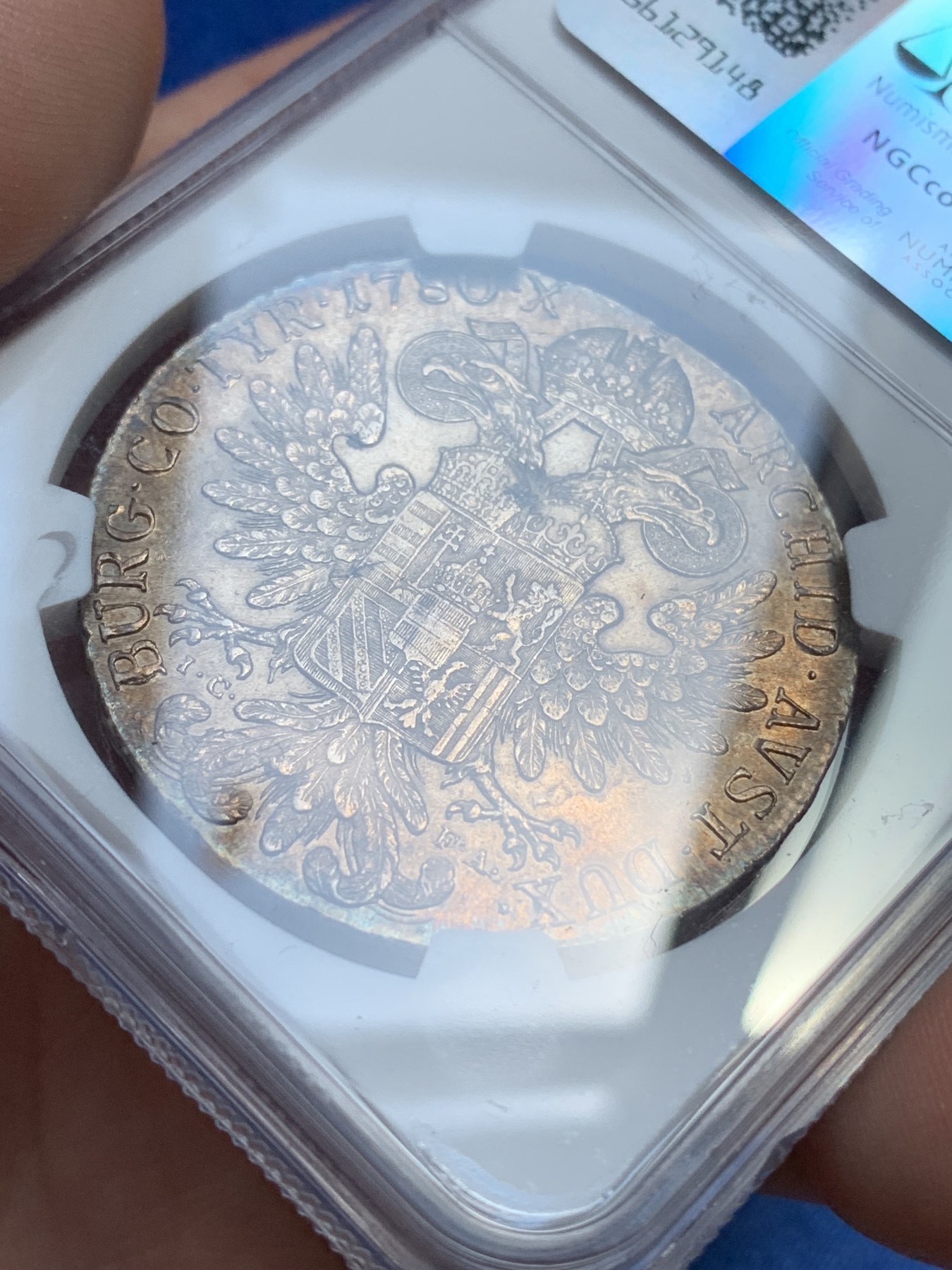 《竞宝斋》第215场-周日，周一 2场 (全场包邮) NGC-UNC 奥匈帝国 1780年 IC-FA版本 原铸玛利亚特蕾莎泰勒 金色五彩包浆，转光感明显