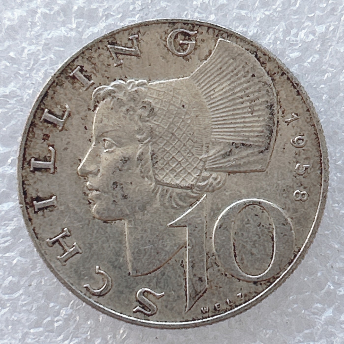 全场一元起拍 世界钱币散币专场 第37期 1958年奥地利10先令瓦豪女士银币 7.5g