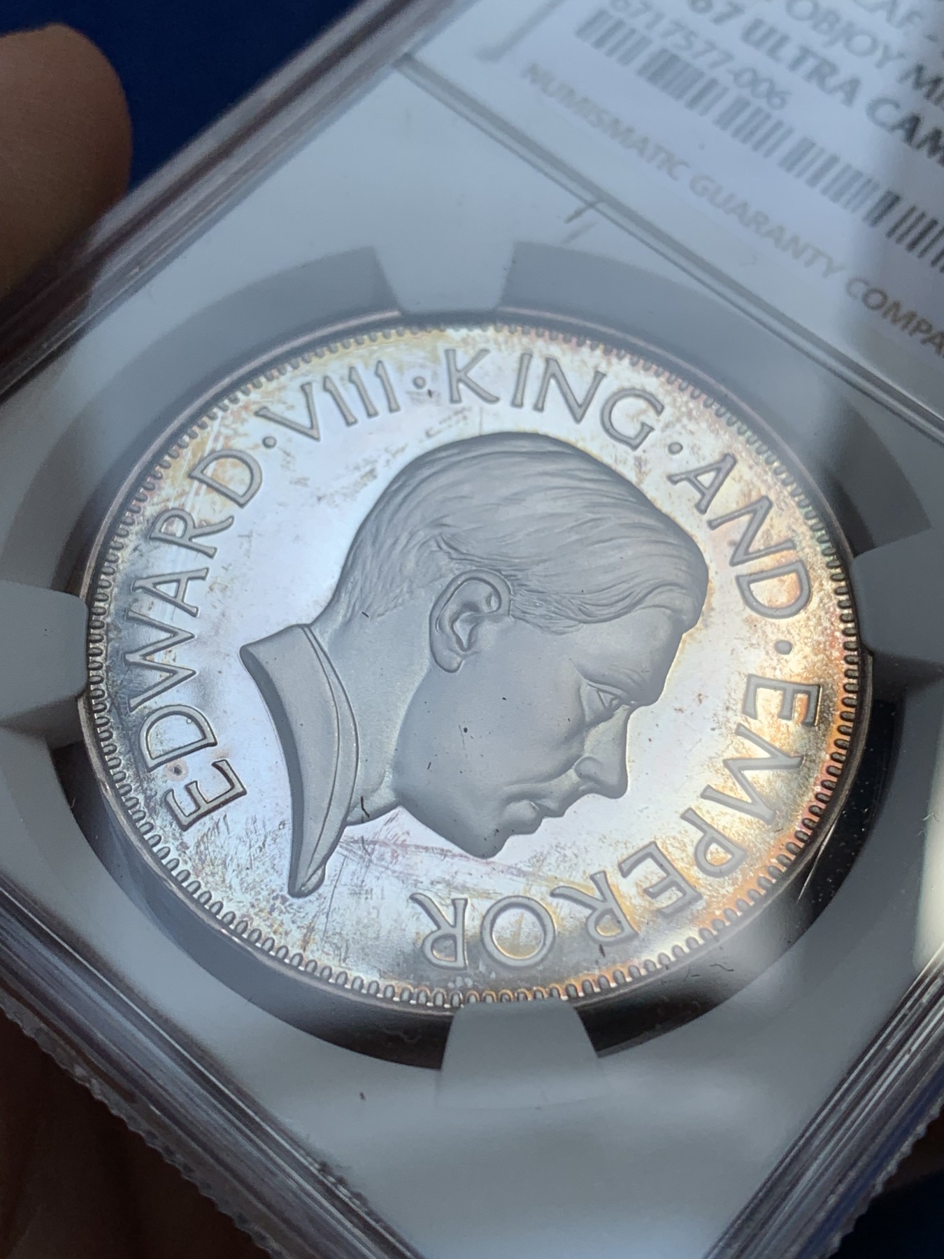 《竞宝斋》第215场-周日，周一 2场 (全场包邮) NGC-PF67 后铸加拿大1936爱德华八世 银质1克朗 NGC冠军分 币面的镜面感和凝霜感都非常完美