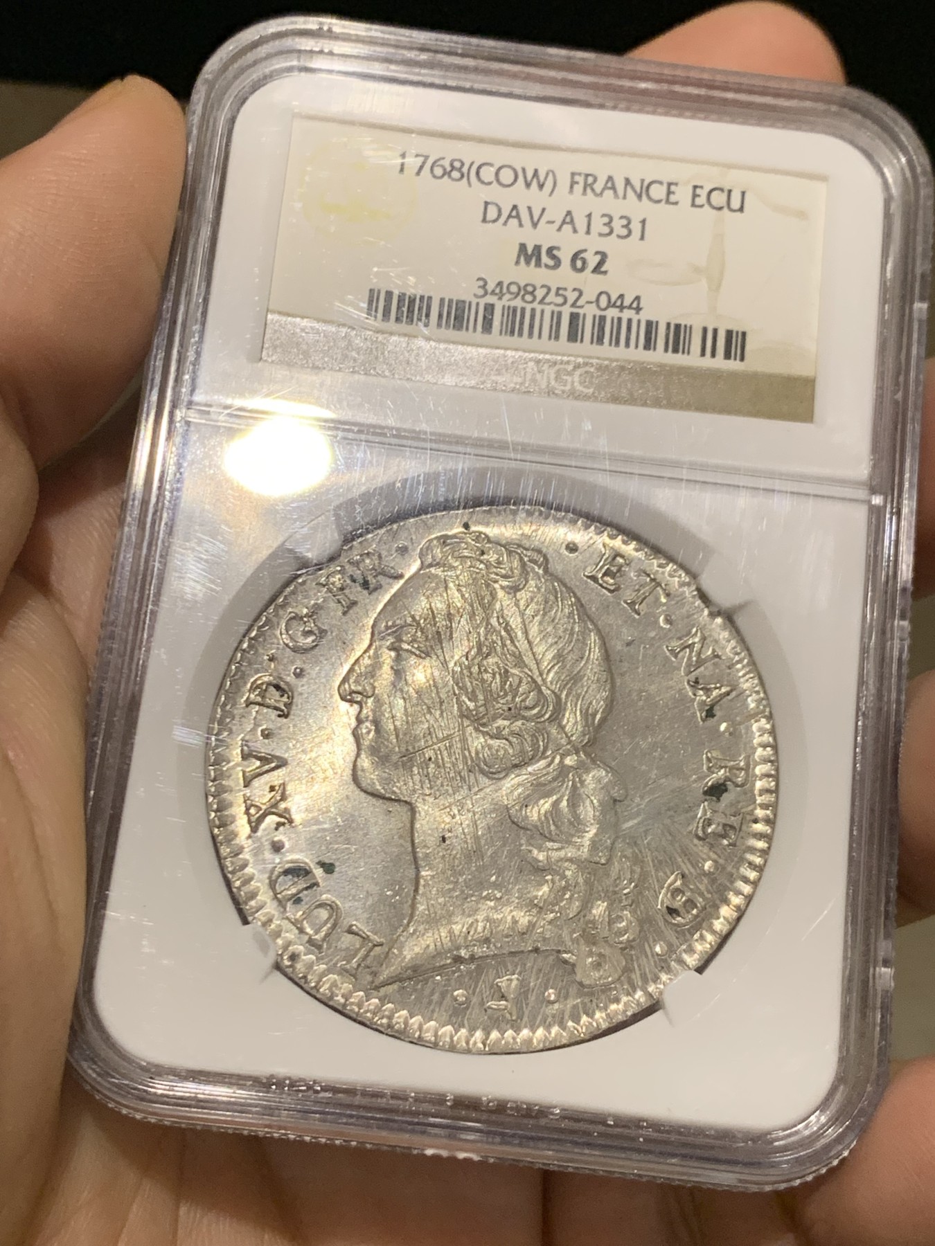 《竞宝斋》第215场-周日，周一 2场 (全场包邮) NGC-MS62 法国1768路易十五埃居 NGC唯一冠军分 光度一流 罕见品种 法系必备！