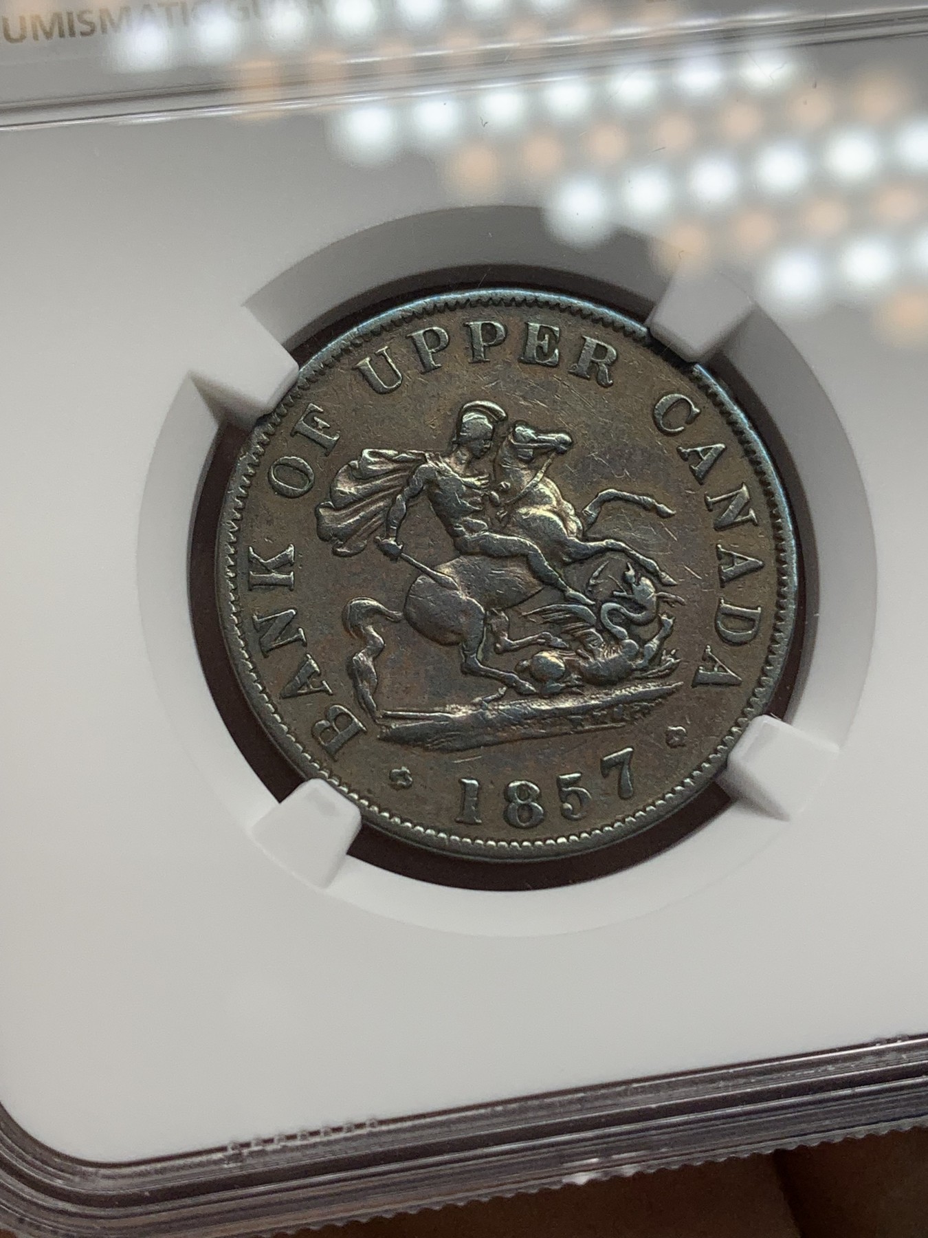 《竞宝斋》第215场-周日，周一 2场 (全场包邮) NGC XFD 1857年加拿大1/2便士铜质代币