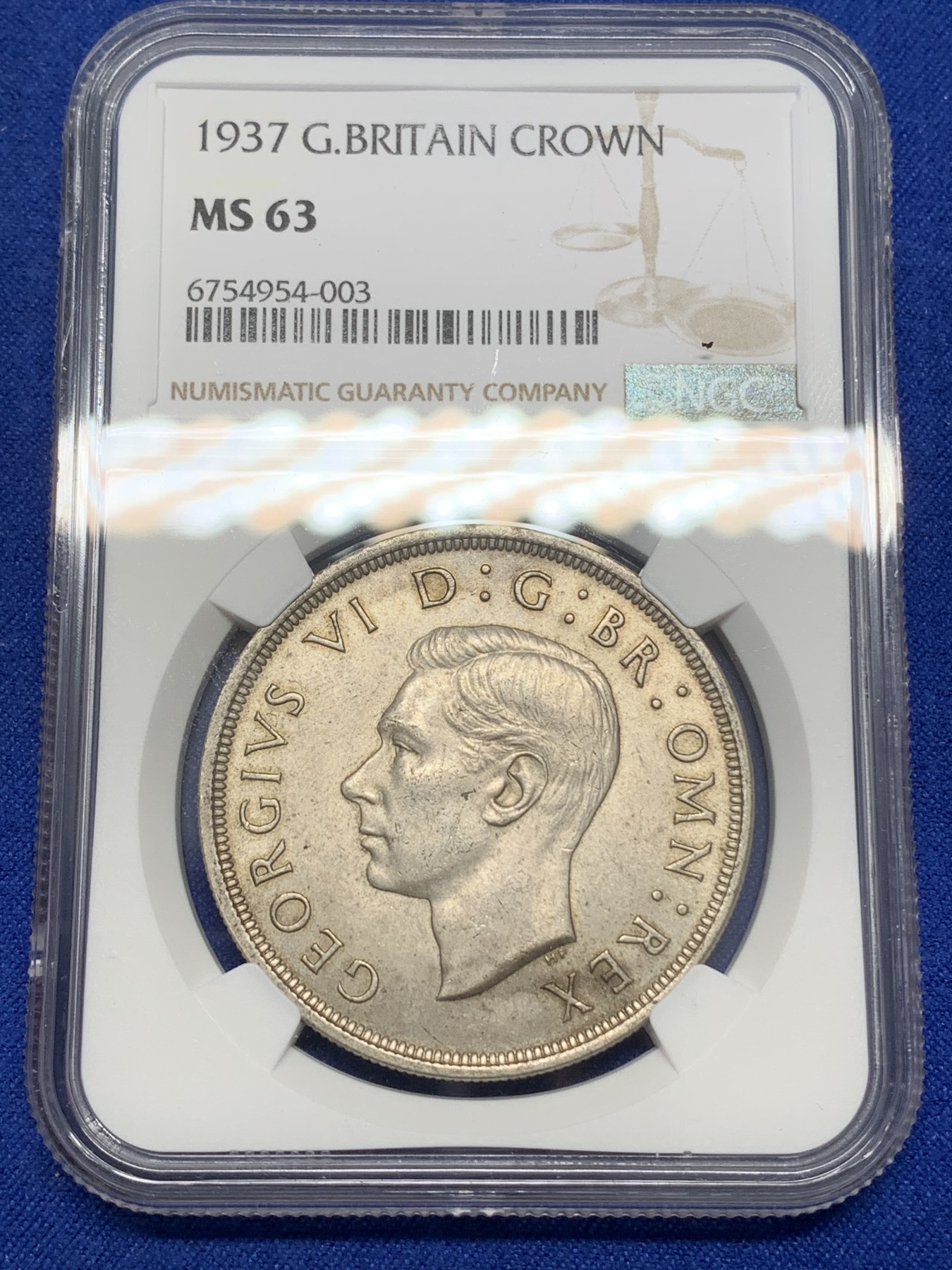 《竞宝斋》第215场-周日，周一 2场 (全场包邮) NGC- MS63 英国1937年乔治六世登基纪念克朗大银币， 光度很强