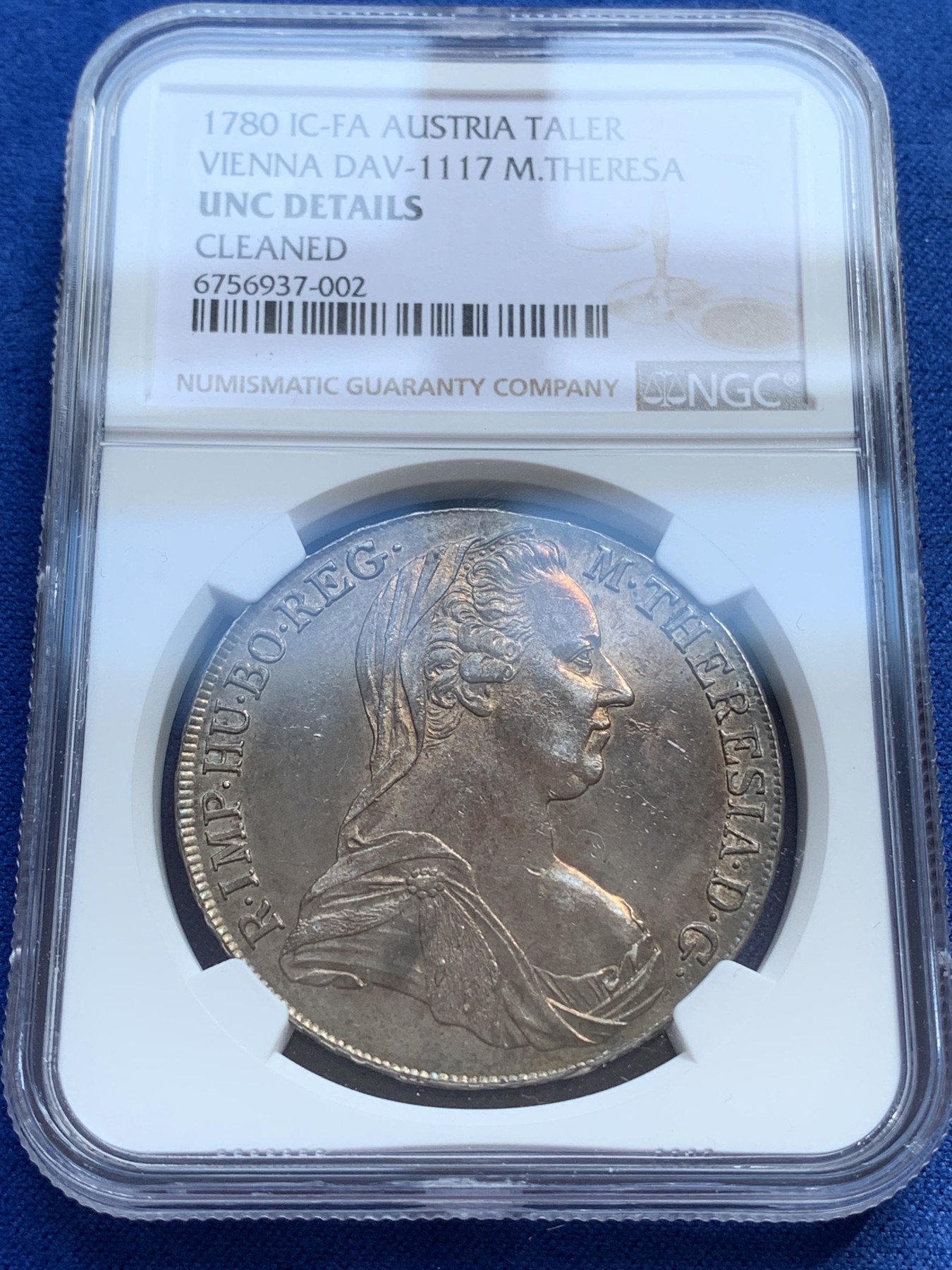 《竞宝斋》第215场-周日，周一 2场 (全场包邮) NGC-UNC 奥匈帝国 1780年 IC-FA版本 原铸玛利亚特蕾莎泰勒 金色五彩包浆，转光感明显