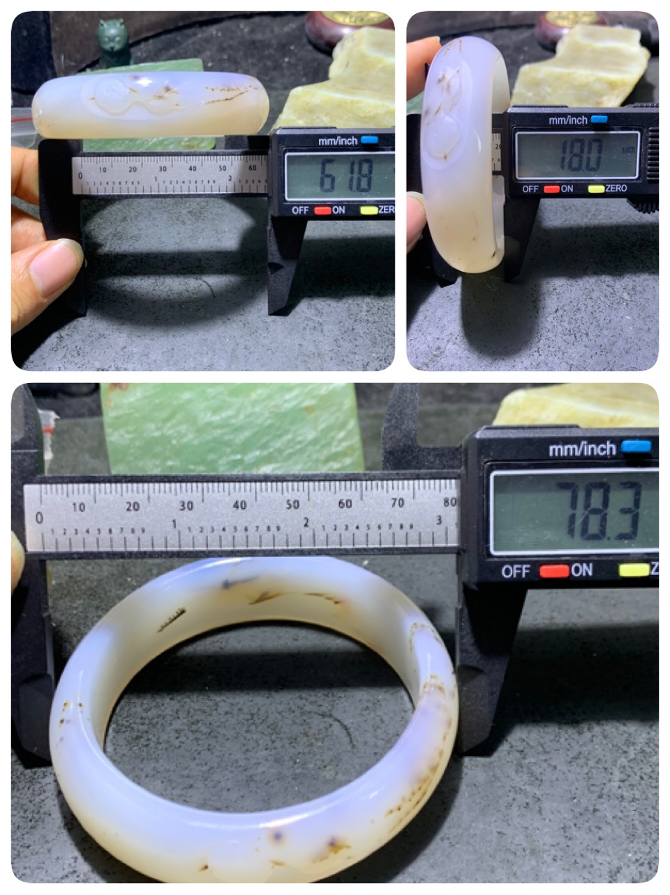 精美高玉化草花纹海洋玉髓手工雕刻一心向佛手镯一个！