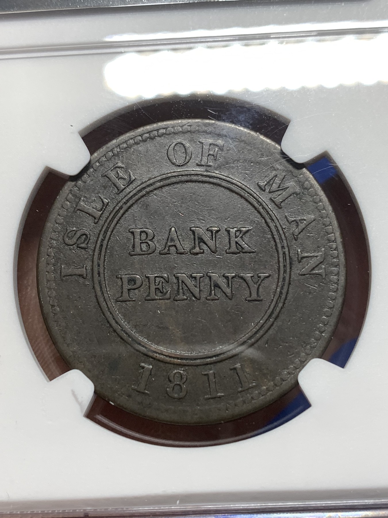 《竞宝斋》第215场-周日，周一 2场 (全场包邮) NGC Fine Details 1811年英属马恩岛1便士铜质代币