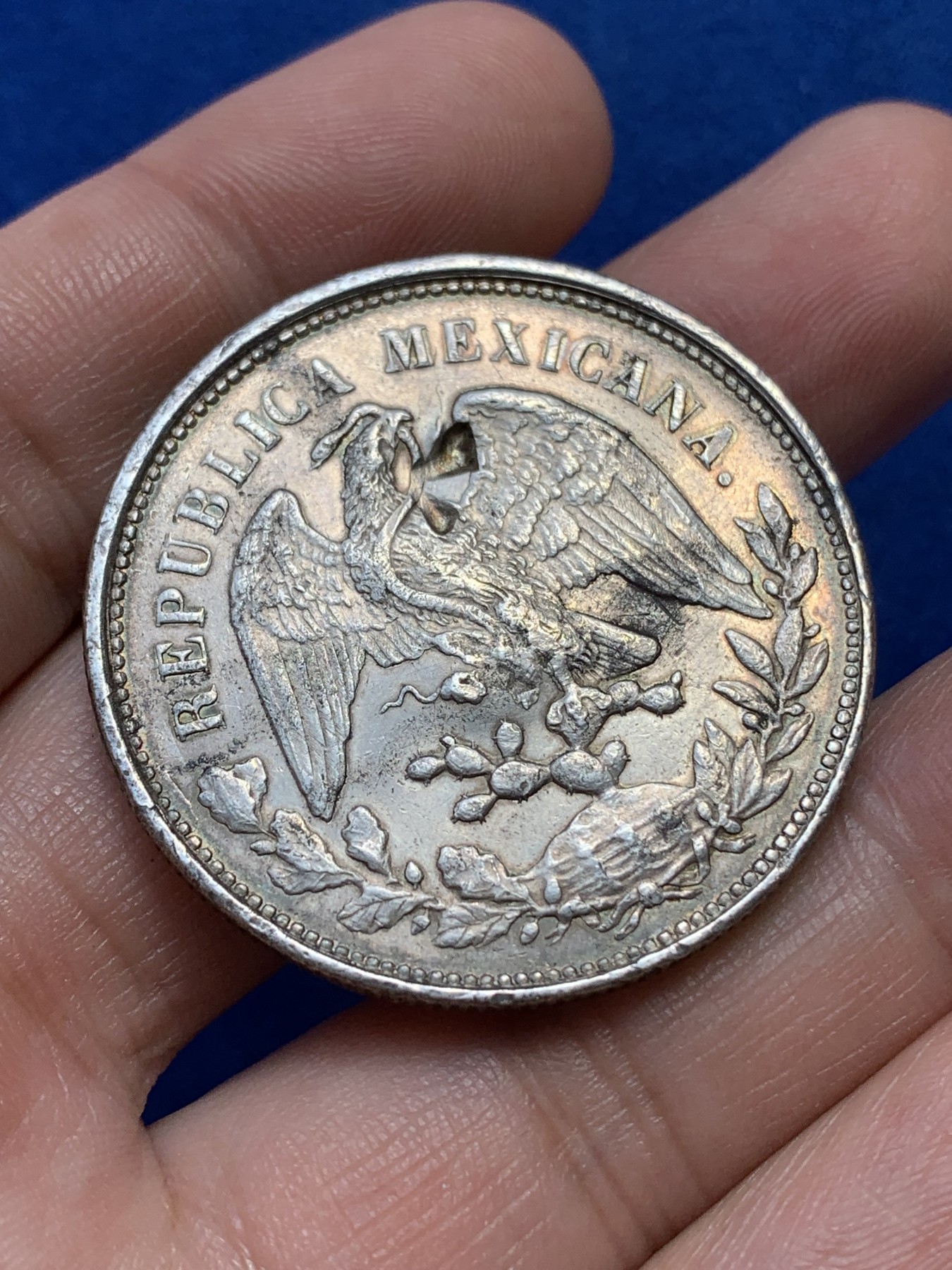 《竞宝斋》第215场-周日，周一 2场 (全场包邮) 墨西哥 1903 1比索 直边鹰洋 大银币 带戳 细节见图