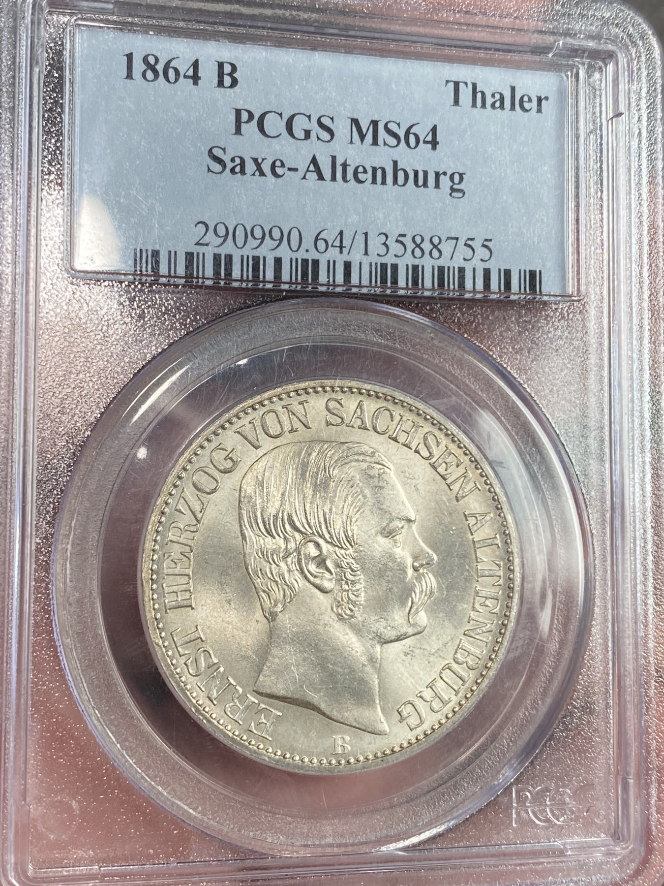 万国钱币拍卖第019期（万国周年答谢专场） PCGS MS64 1864年德国萨克森·阿尔滕堡流通1联合泰勒 近期越来越高的经典小邦品种