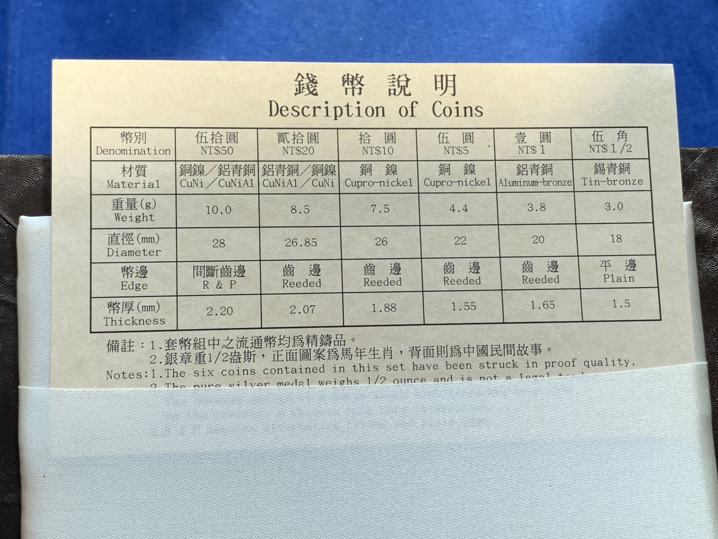 《竞宝斋》第215场-周日，周一 2场 (全场包邮) 台湾省民国九十一年第一轮马年精致套币含二分之一盎司大银章 少见生肖 现在很难再运进来 市场价四百多元