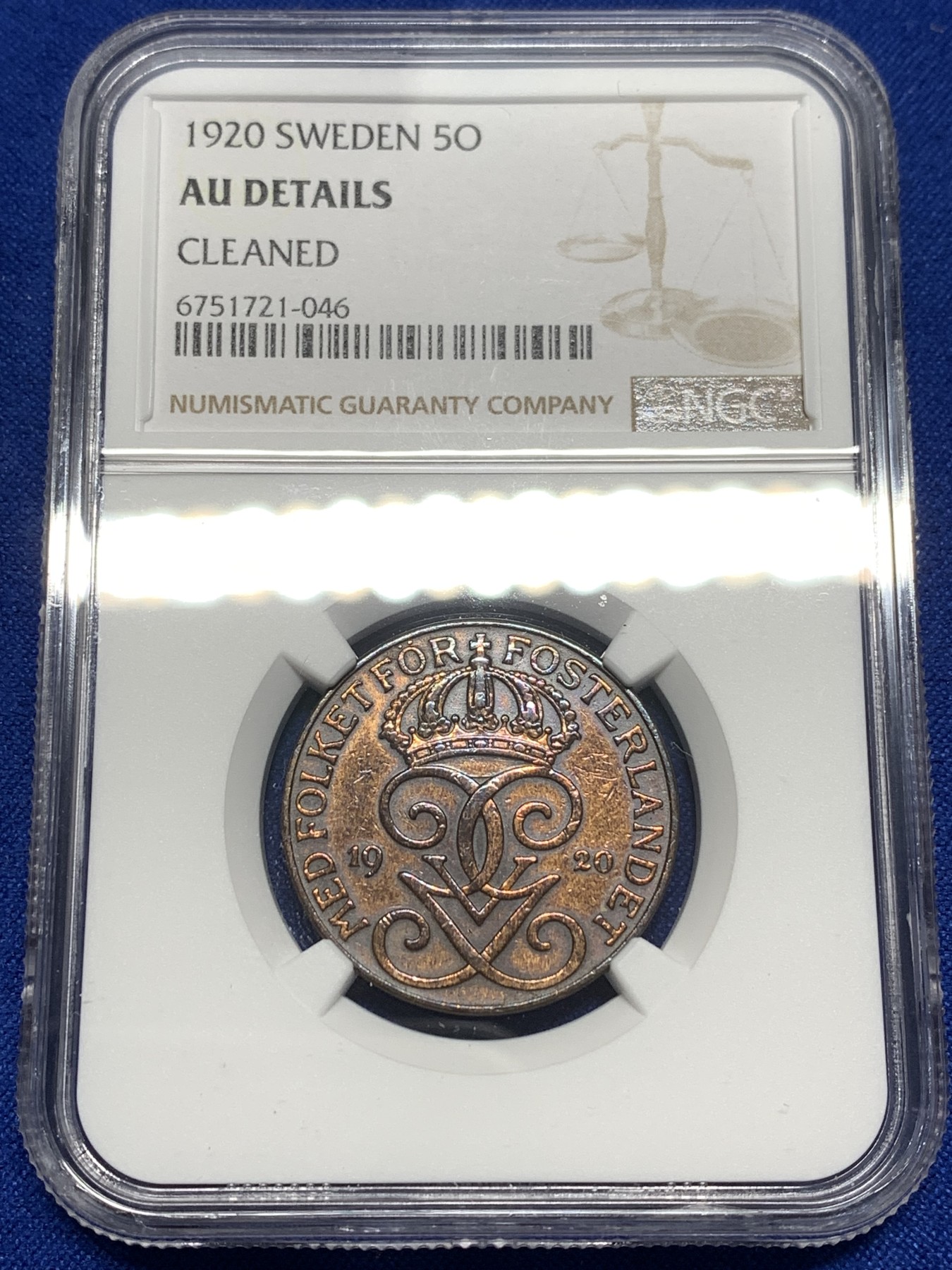 《竞宝斋》第215场-周日，周一 2场 (全场包邮) NGC AUD 1920年瑞典5O铜币