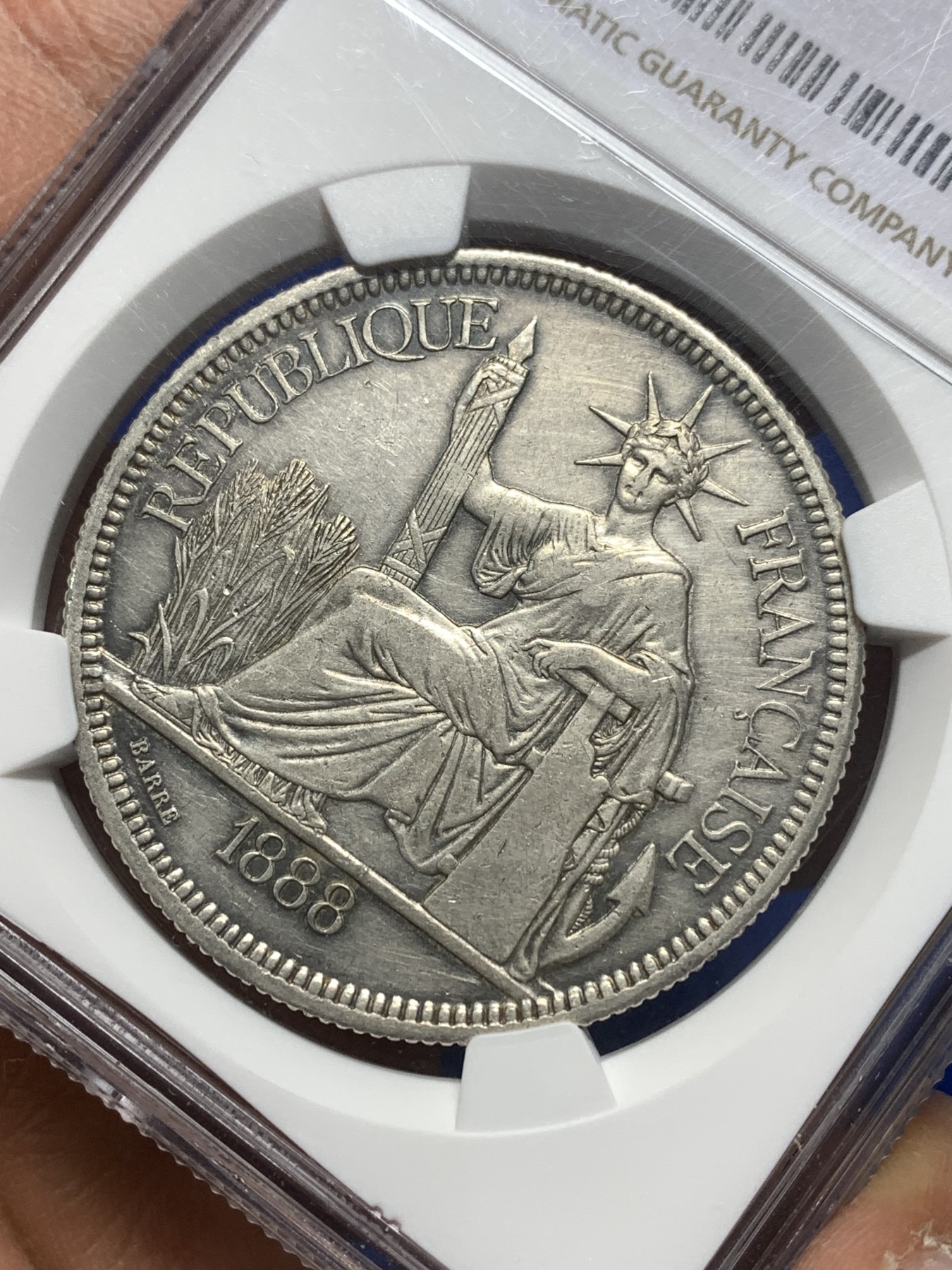 《竞宝斋》第215场-周日，周一 2场 (全场包邮) NGC-AUD 法属印支1888A坐洋银币 AU品质 状态不错