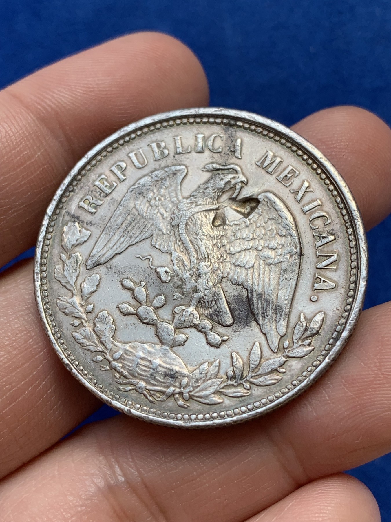 《竞宝斋》第215场-周日，周一 2场 (全场包邮) 墨西哥 1903 1比索 直边鹰洋 大银币 带戳 细节见图