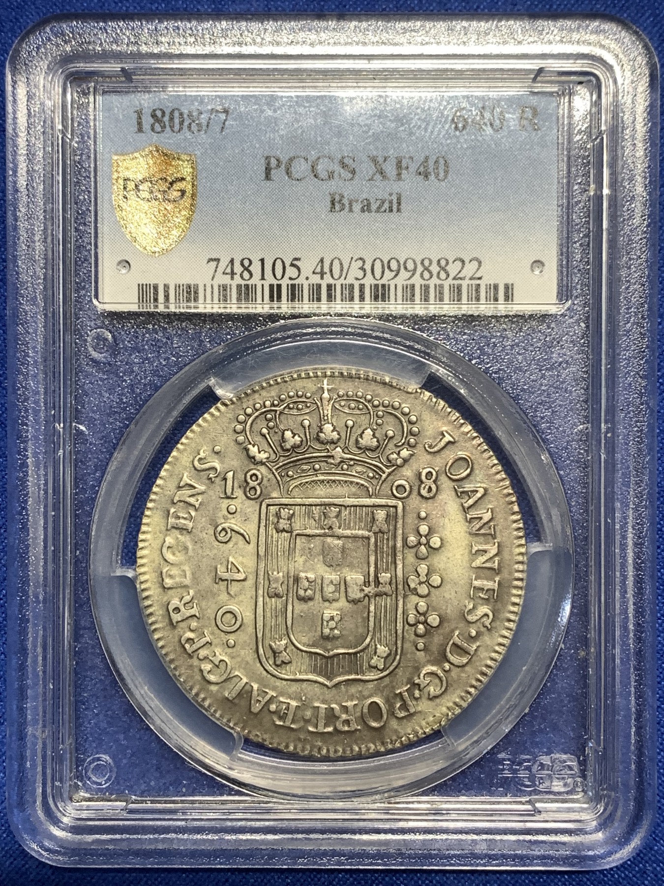 《竞宝斋》第215场-周日，周一 2场 (全场包邮) PCGS-XF40 1808/7年 葡属巴西640R骑字版 罕见 冠军分 PCGS官网就2枚。