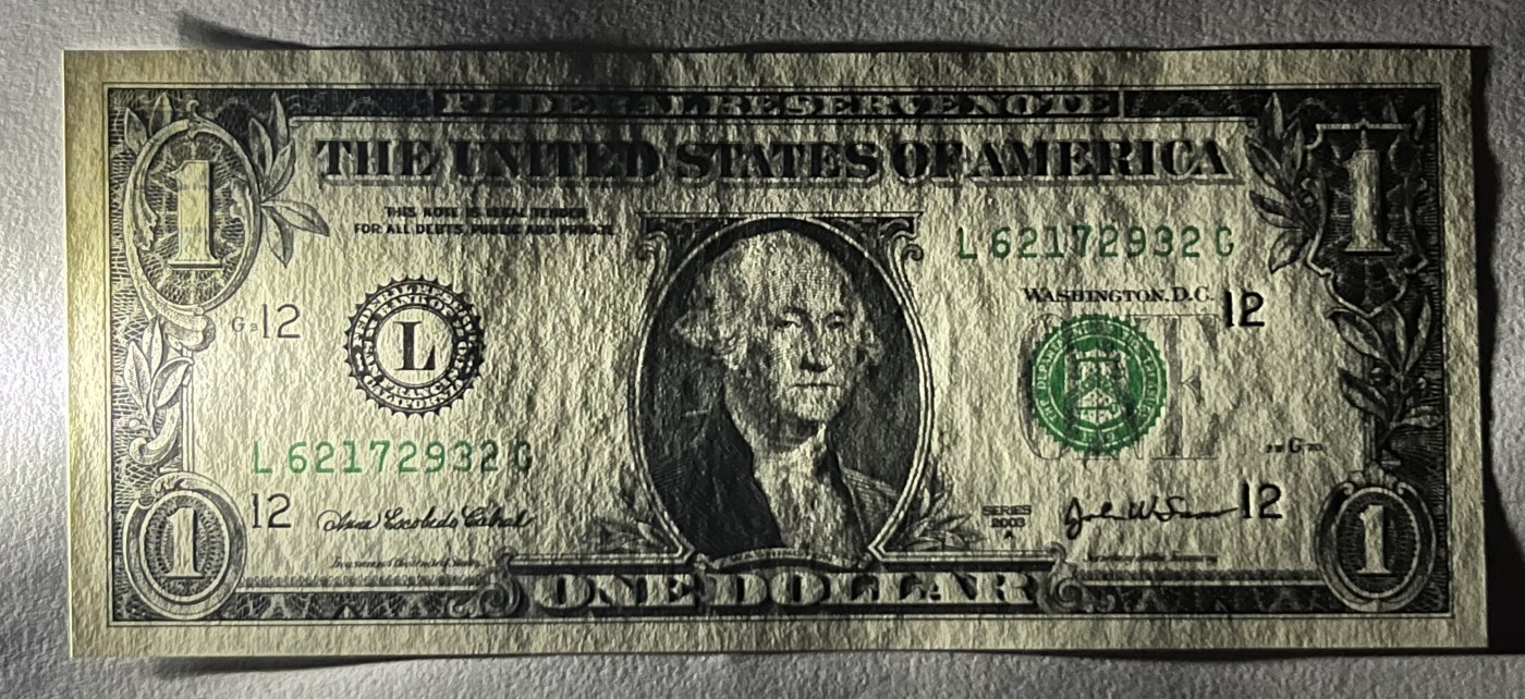 Chase Auction 第26期 - - 外钞、民国钞和人民币混合场！（临时有事，改到22号） 2003A版 1美元 号码无4 德克萨斯州Fort Worth新印钞厂印刷