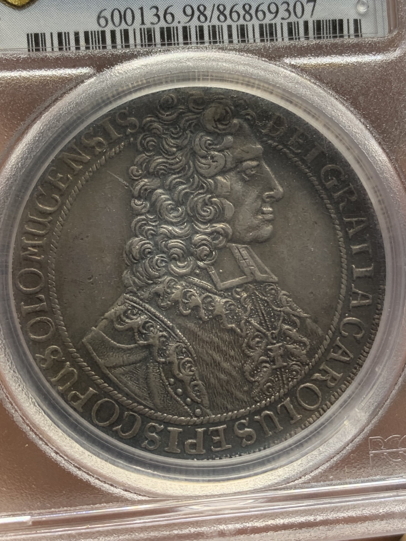 《竞宝斋》第215场-周日，周一 2场 (全场包邮) PCGS AUD 哈布斯堡1707年约瑟夫一世泰勒，德国州币奥尔姆兹教皇区，1泰勒大银币。很少见银币。喜欢哈布斯堡历史的朋友必选！细节见图