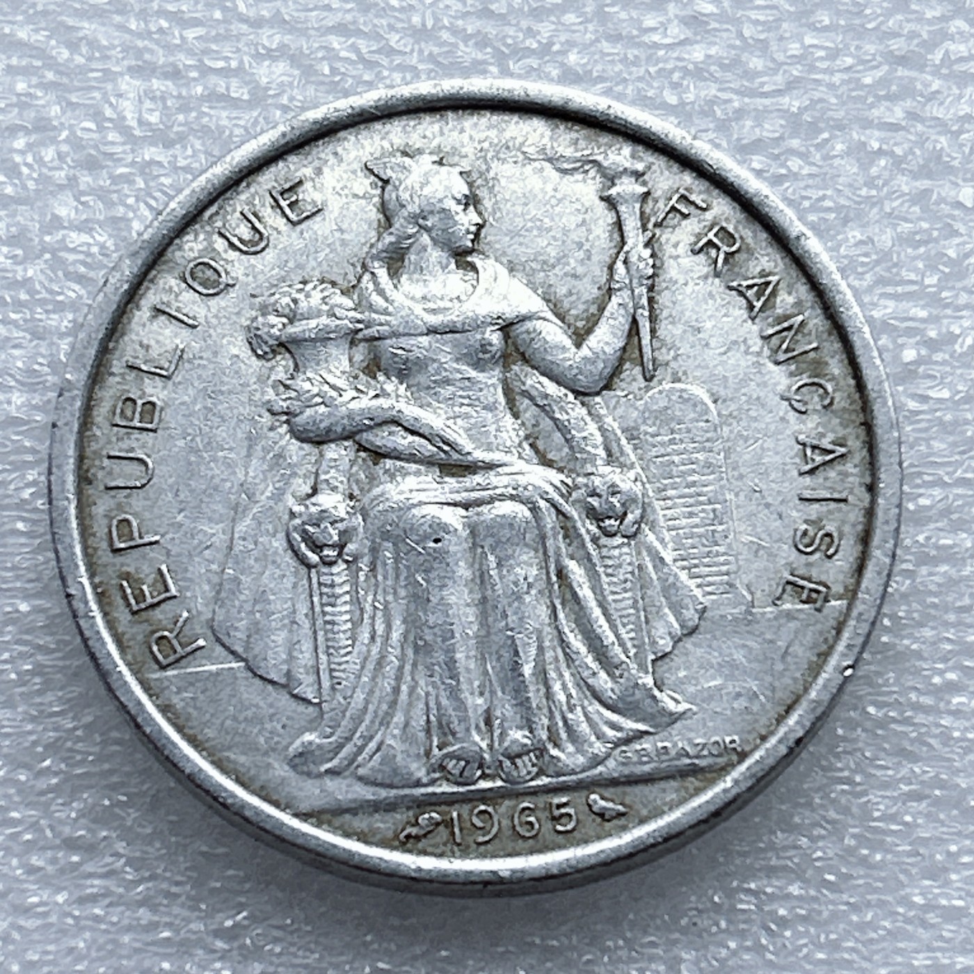 全场一元起拍 世界钱币散币专场 第37期 法属波利尼西亚1965年5法郎大型铝币