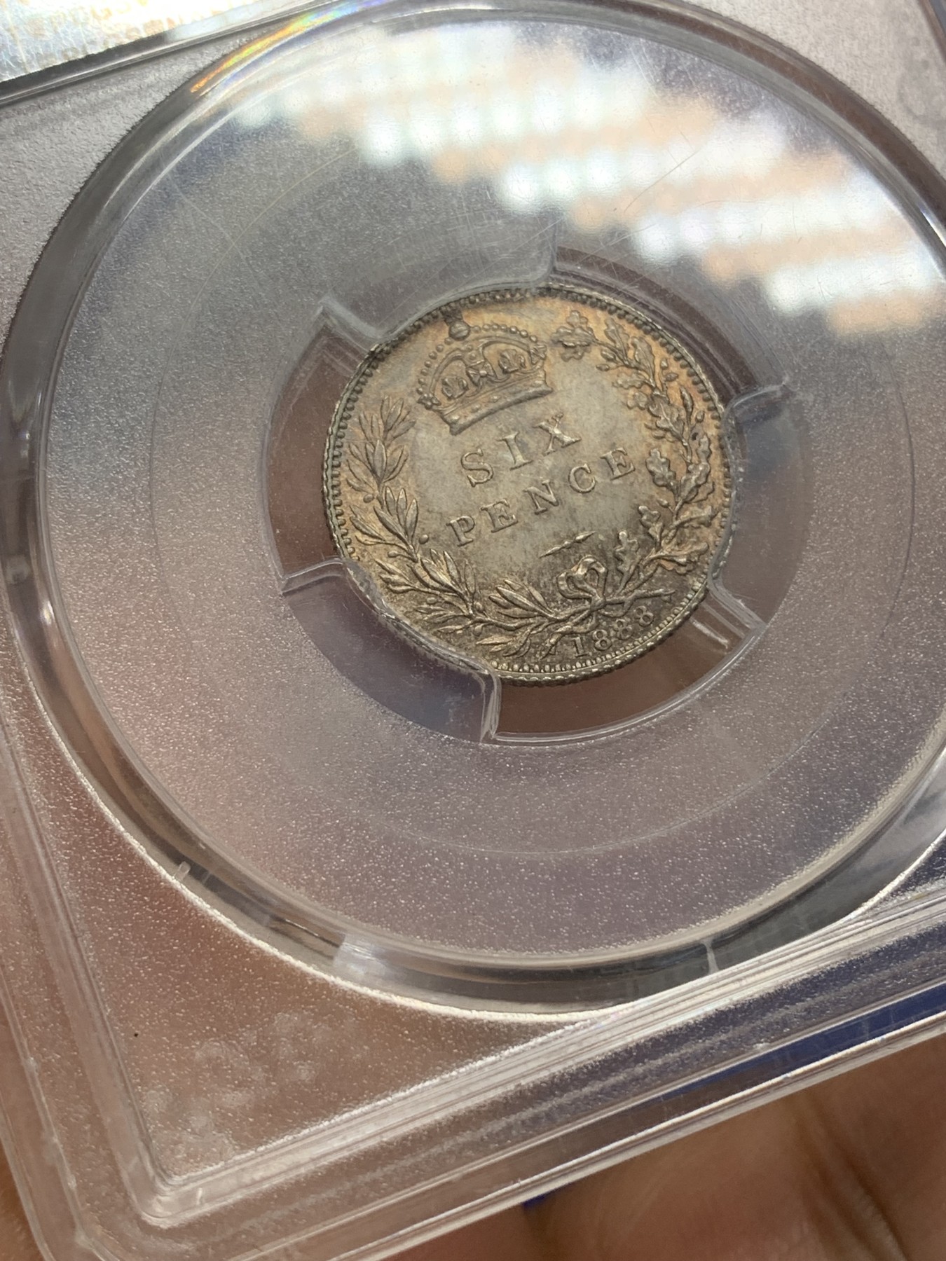 《竞宝斋》第215场-周日，周一 2场 (全场包邮) PCGS-MS63 1888年 英国维多利亚 6便士银币 原光彩包浆