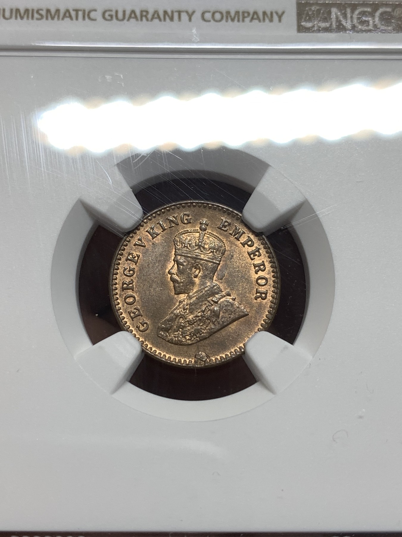 《竞宝斋》第215场-周日，周一 2场 (全场包邮) NGC MS64RB 1932年英属印度1/12安娜铜币