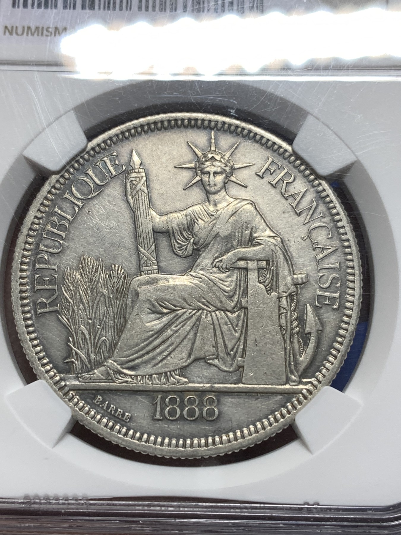 《竞宝斋》第215场-周日，周一 2场 (全场包邮) NGC-AUD 法属印支1888A坐洋银币 AU品质 状态不错