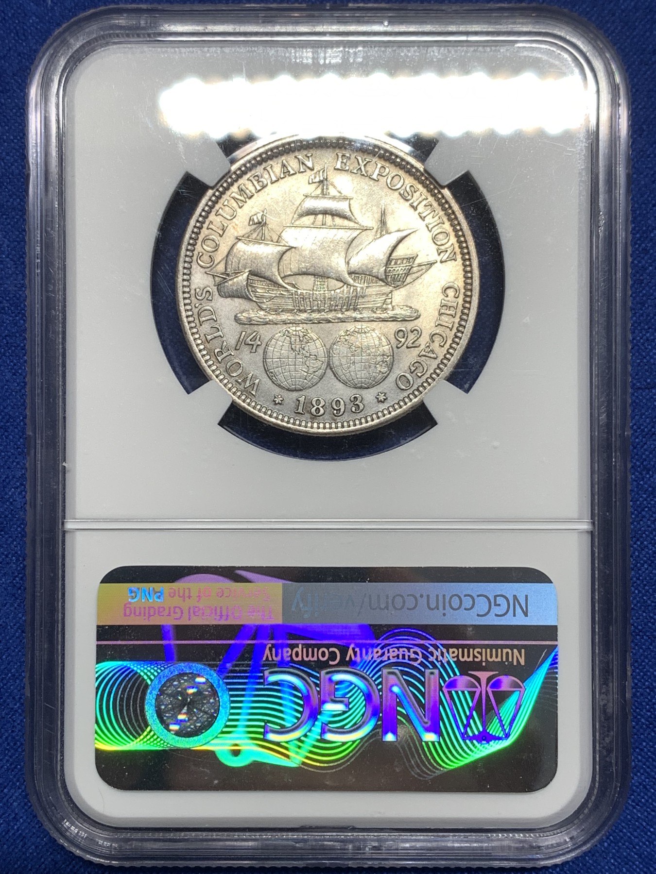 《竞宝斋》第215场-周日，周一 2场 (全场包邮) NGC-MS62 美国 1893年 纪念哥伦布 50美分 银币