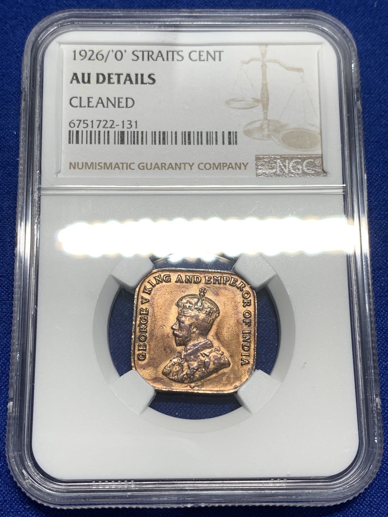 《竞宝斋》第215场-周日，周一 2场 (全场包邮) NGC AUD 1926年英属 海峡1分铜币