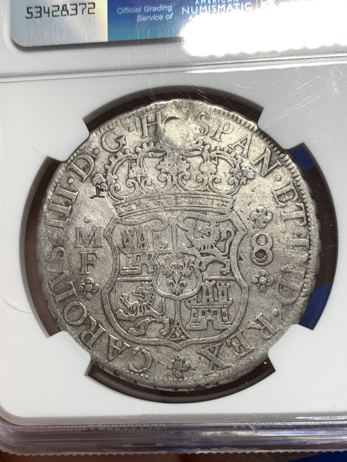 《竞宝斋》第215场-周日，周一 2场 (全场包邮) NGC-FD 西属墨西哥1768年地球双柱8R大银币