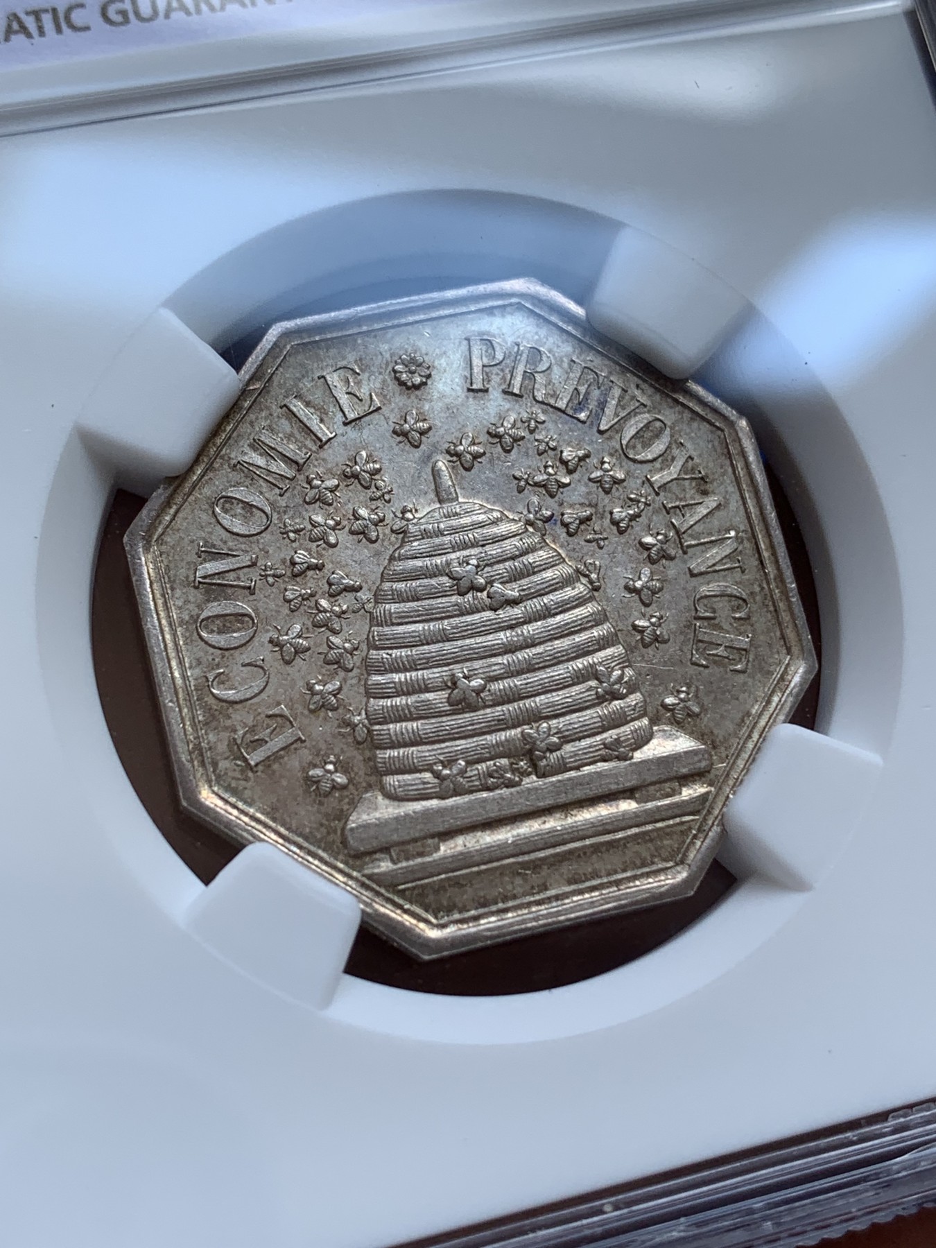 《竞宝斋》第215场-周日，周一 2场 (全场包邮) NGC MS63 法国 1835 瓦伦西亚储蓄银行 八角银质代币