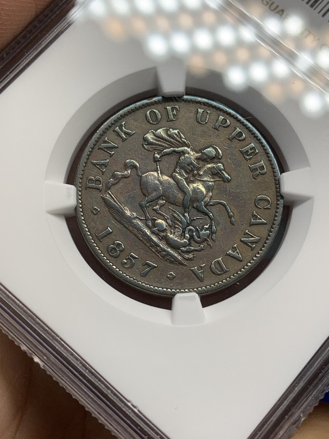 《竞宝斋》第215场-周日，周一 2场 (全场包邮) NGC XFD 1857年加拿大1/2便士铜质代币