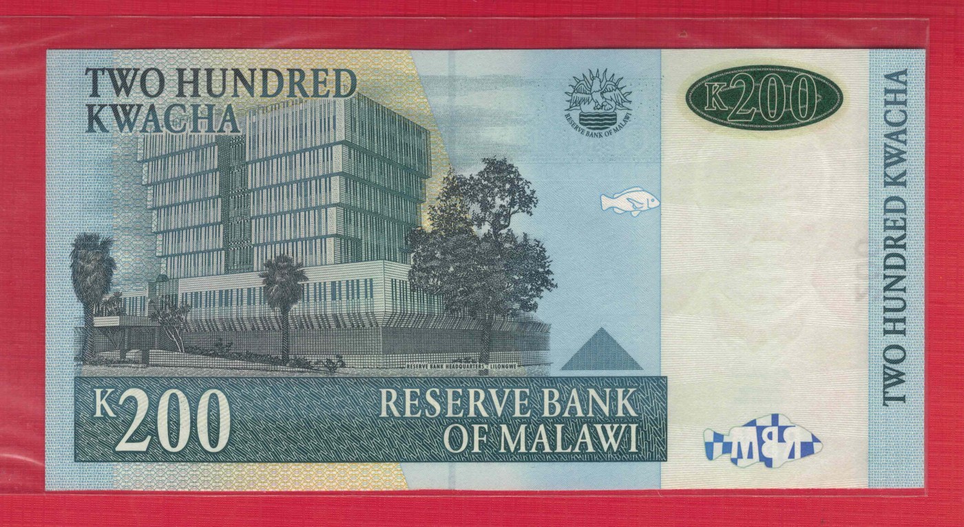 马拉维2004年200克瓦查 非洲纸币 实物图 UNC
