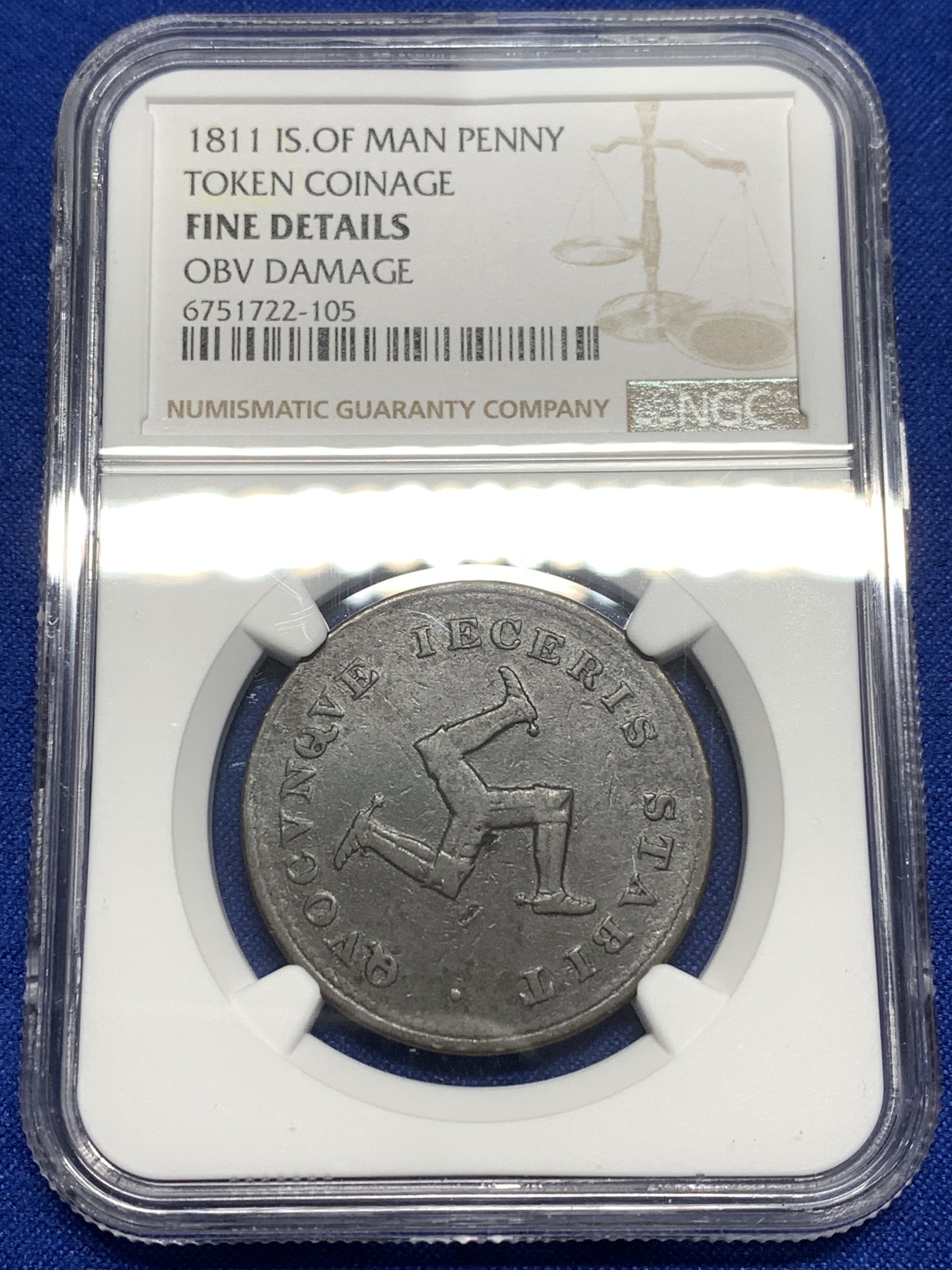 《竞宝斋》第215场-周日，周一 2场 (全场包邮) NGC Fine Details 1811年英属马恩岛1便士铜质代币