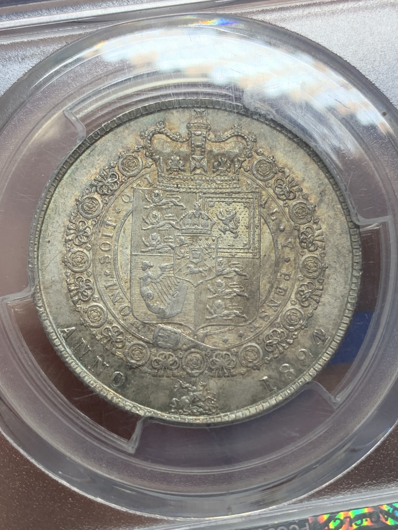 《竞宝斋》第215场-周日，周一 2场 (全场包邮) PCGS-MS63 1824英国乔治四世半克朗银币 金色极品包浆 稀有品种 P盒亚军分!