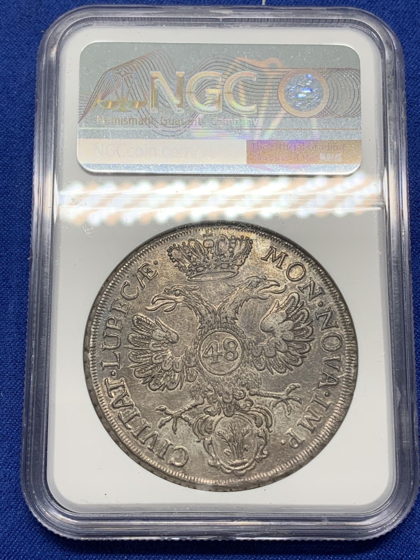 《竞宝斋》第215场-周日，周一 2场 (全场包邮) 唯一冠军分！NGC-AU58 德国 1752年吕贝克帝国自由市 48先令银币 底板带光 味道十足