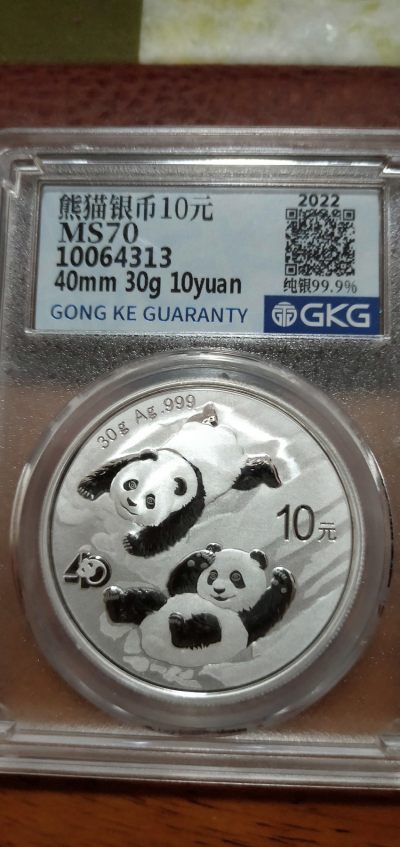 2022年熊猫银币30克，首期蓝标70分，世间稀少库存1枚，喜欢的联系。