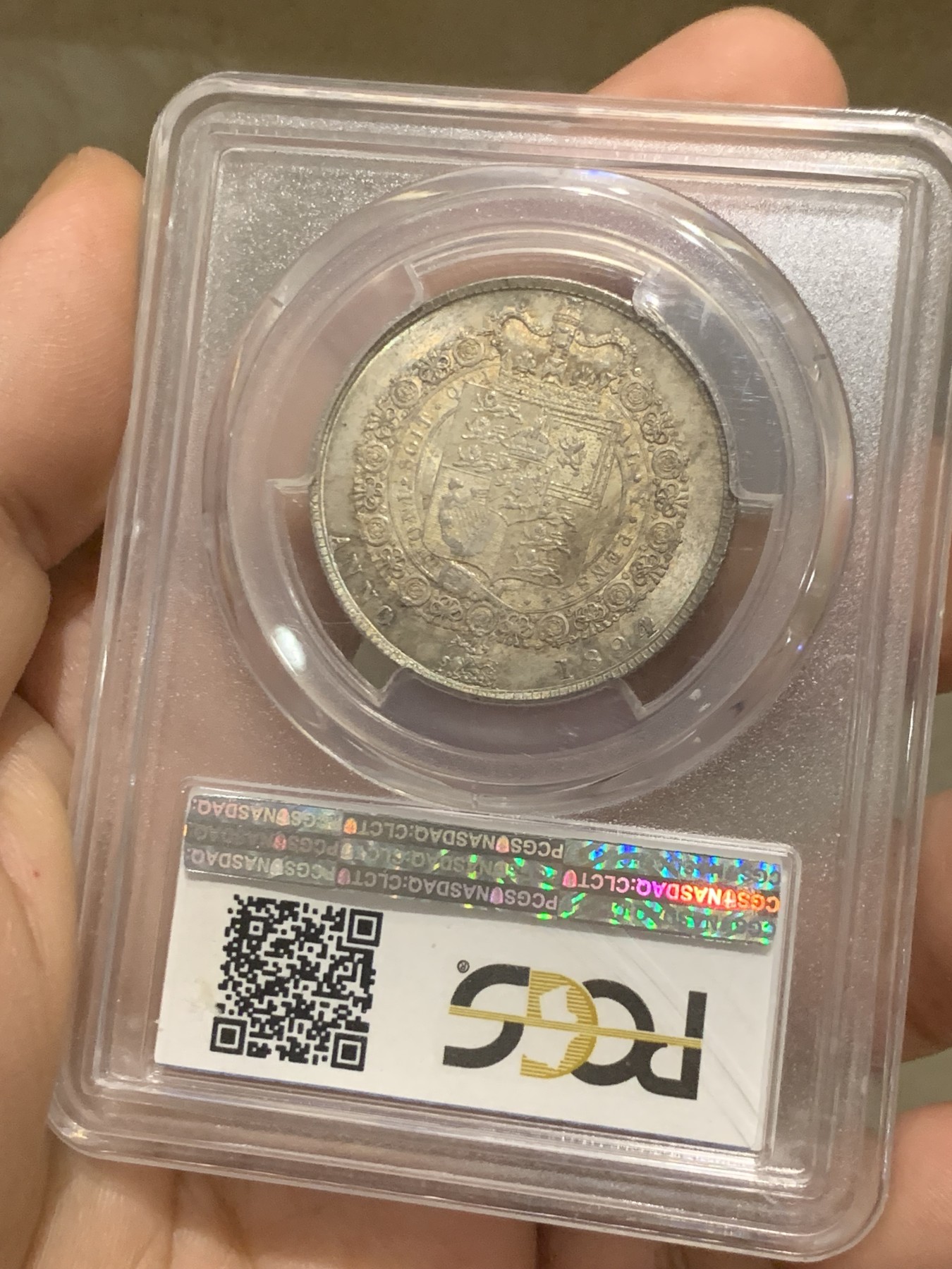 《竞宝斋》第215场-周日，周一 2场 (全场包邮) PCGS-MS63 1824英国乔治四世半克朗银币 金色极品包浆 稀有品种 P盒亚军分!