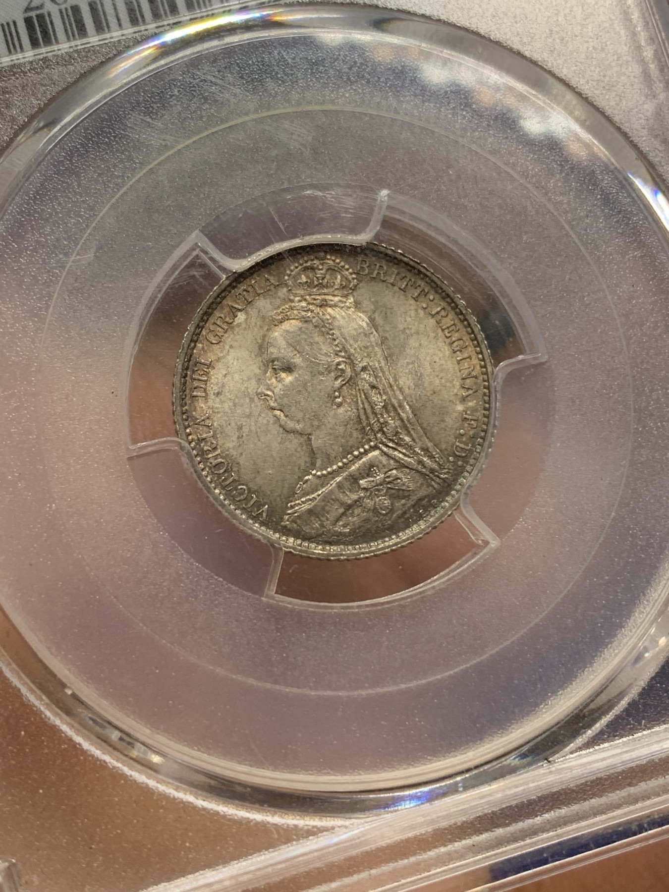《竞宝斋》第215场-周日，周一 2场 (全场包邮) PCGS-MS63 1888年 英国维多利亚 6便士银币 原光彩包浆