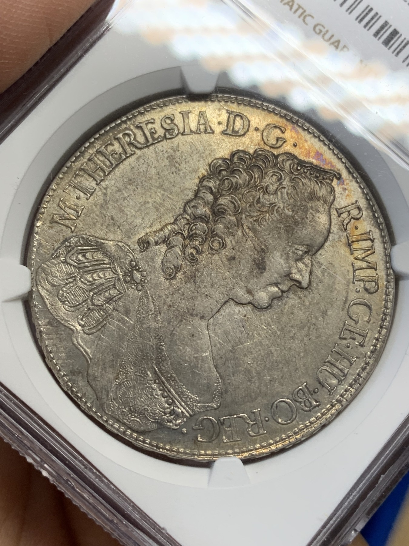 《竞宝斋》第215场-周日，周一 2场 (全场包邮) NGC-UNC 神圣罗马帝国 1765 1泰勒 玛丽亚特蕾莎大银币 维也纳造币厂 淡金彩 正面表面极浅划痕