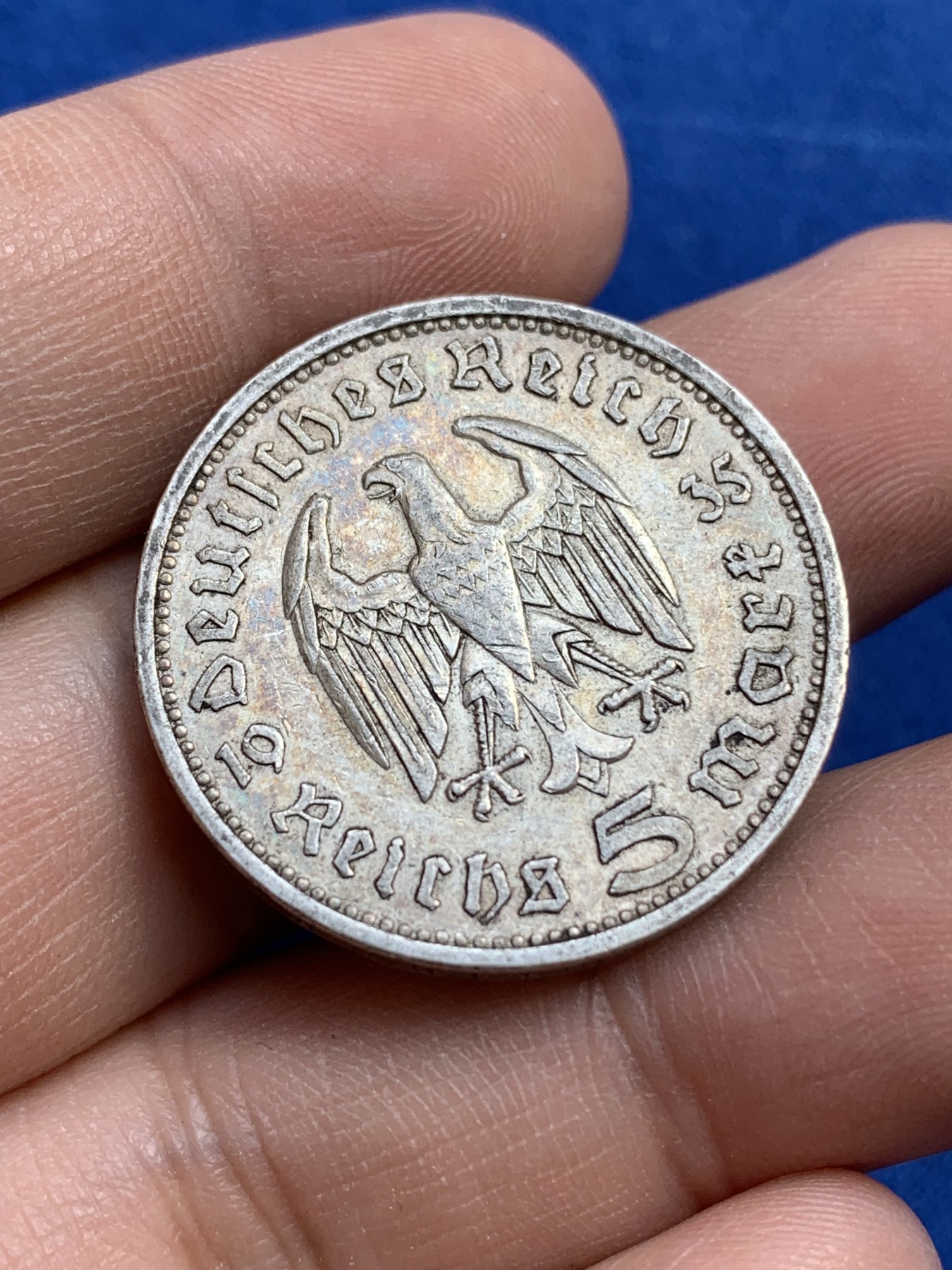 《竞宝斋》第215场-周日，周一 2场 (全场包邮) 德国1935年兴登堡5马克银币