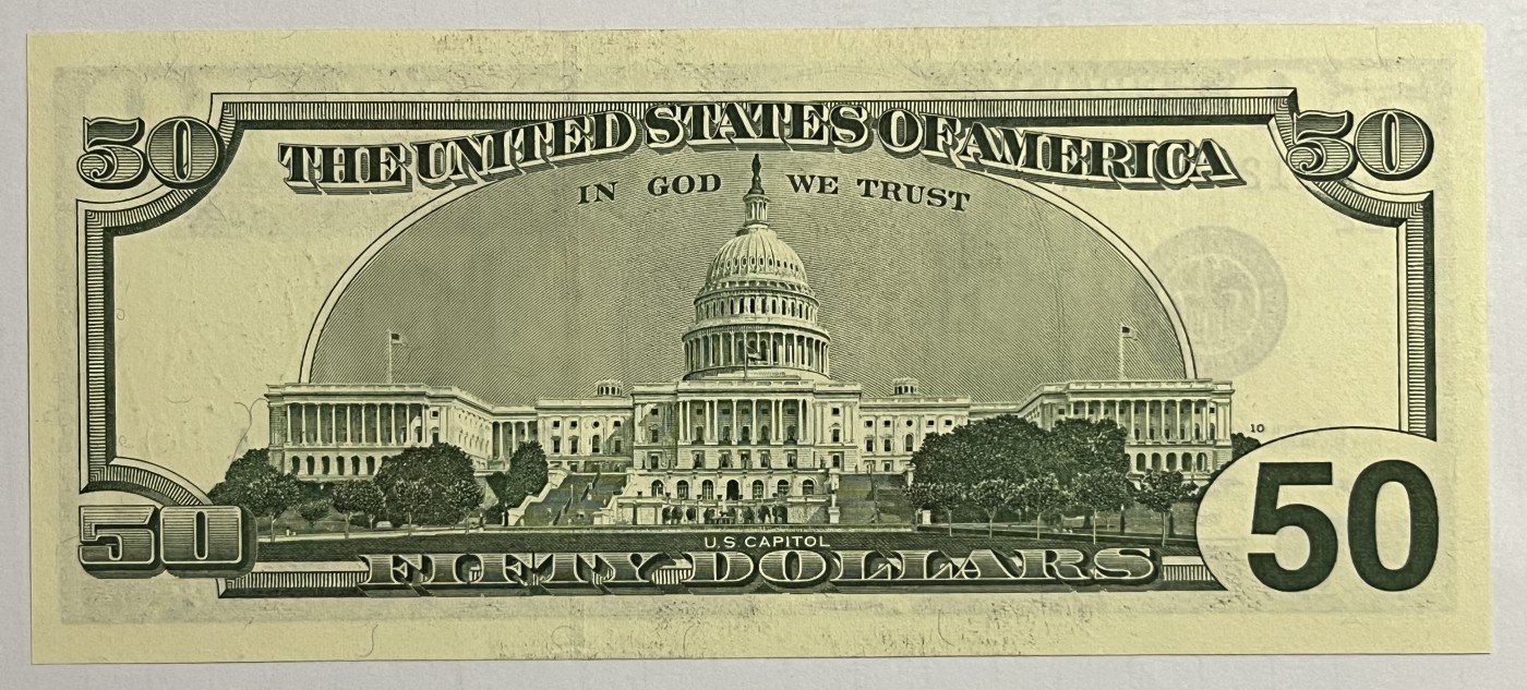 Chase Auction 第26期 - - 外钞、民国钞和人民币混合场！（临时有事，改到22号） 2001版 50美元 大头版 首都Washington老印钞厂印刷