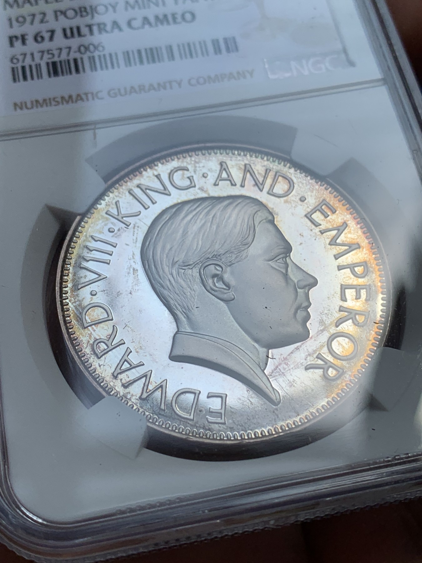 《竞宝斋》第215场-周日，周一 2场 (全场包邮) NGC-PF67 后铸加拿大1936爱德华八世 银质1克朗 NGC冠军分 币面的镜面感和凝霜感都非常完美