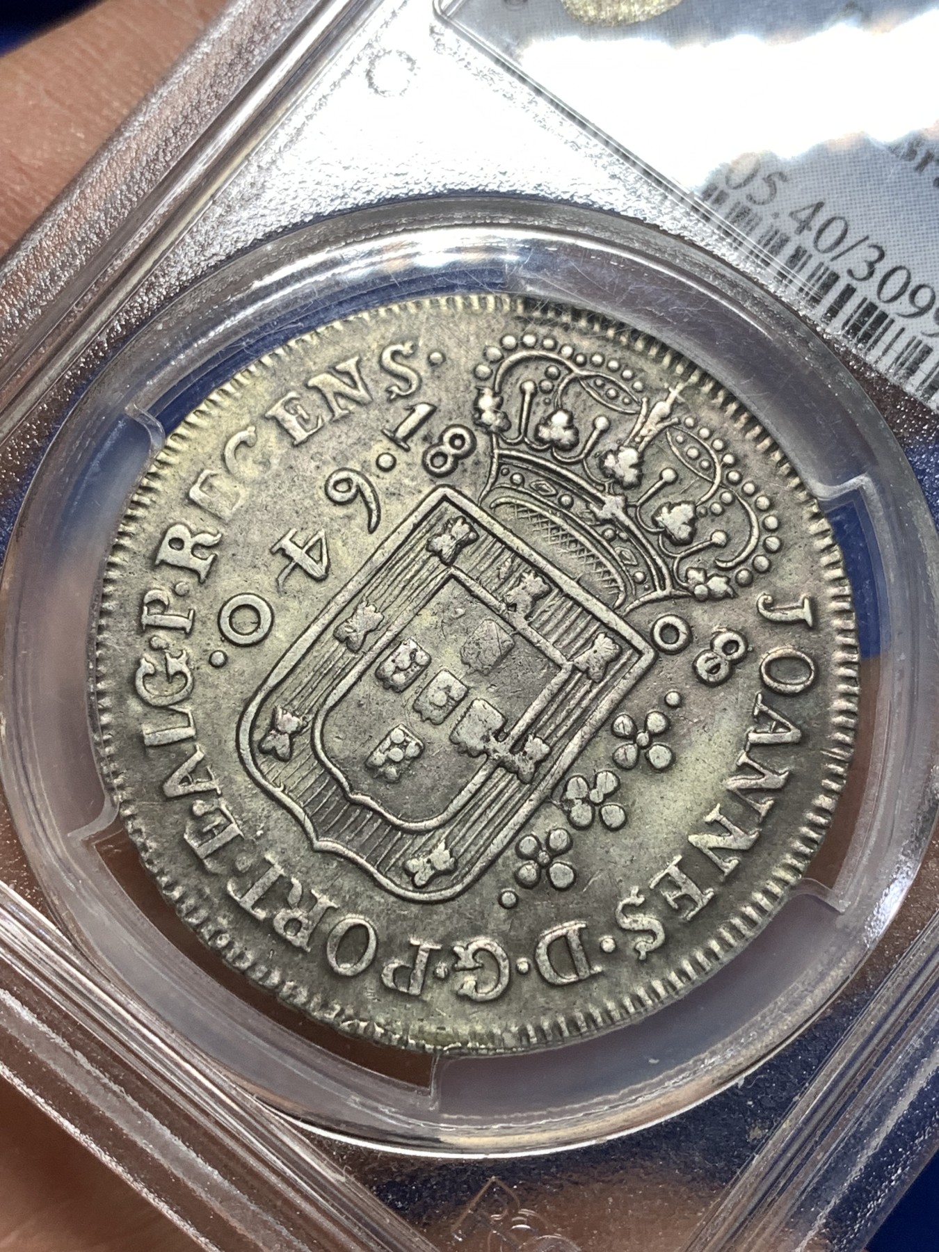 《竞宝斋》第215场-周日，周一 2场 (全场包邮) PCGS-XF40 1808/7年 葡属巴西640R骑字版 罕见 冠军分 PCGS官网就2枚。