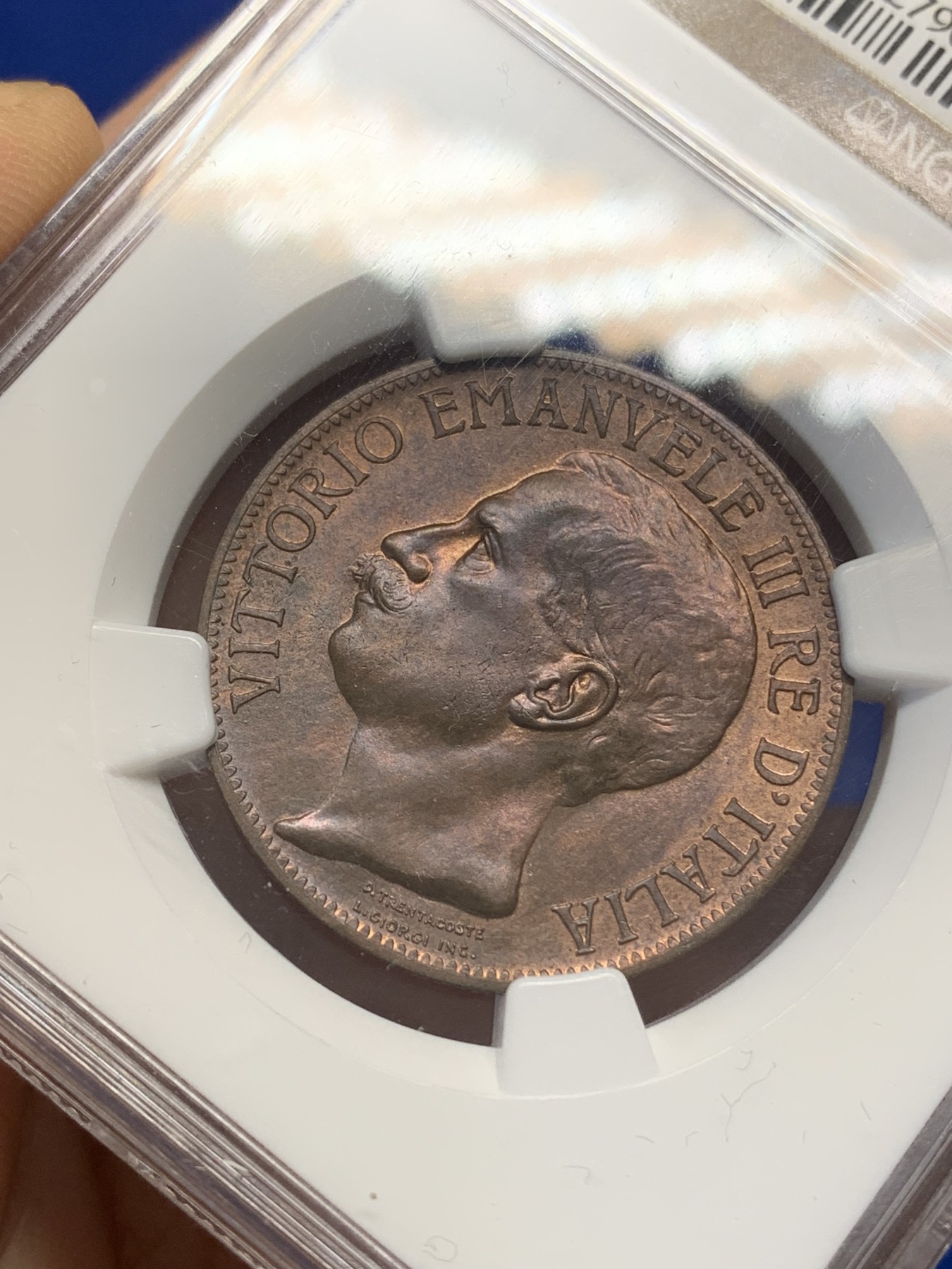 《竞宝斋》第215场-周日，周一 2场 (全场包邮) NGC MS65RB  1911年意大利王国建国50周年10C铜币，背面设计极具艺术感，收藏级亚军分！！！