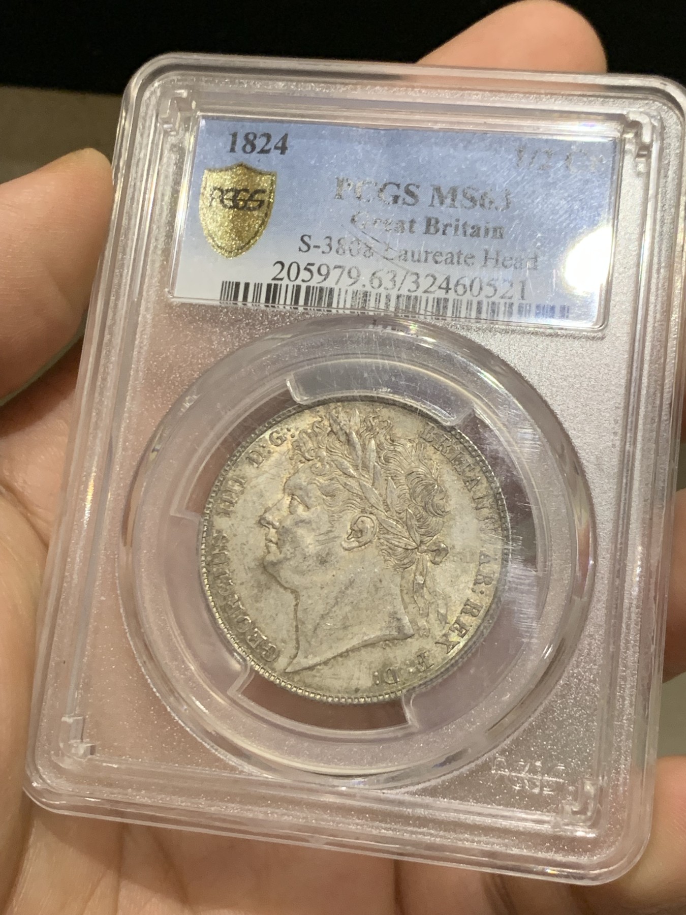 《竞宝斋》第215场-周日，周一 2场 (全场包邮) PCGS-MS63 1824英国乔治四世半克朗银币 金色极品包浆 稀有品种 P盒亚军分!