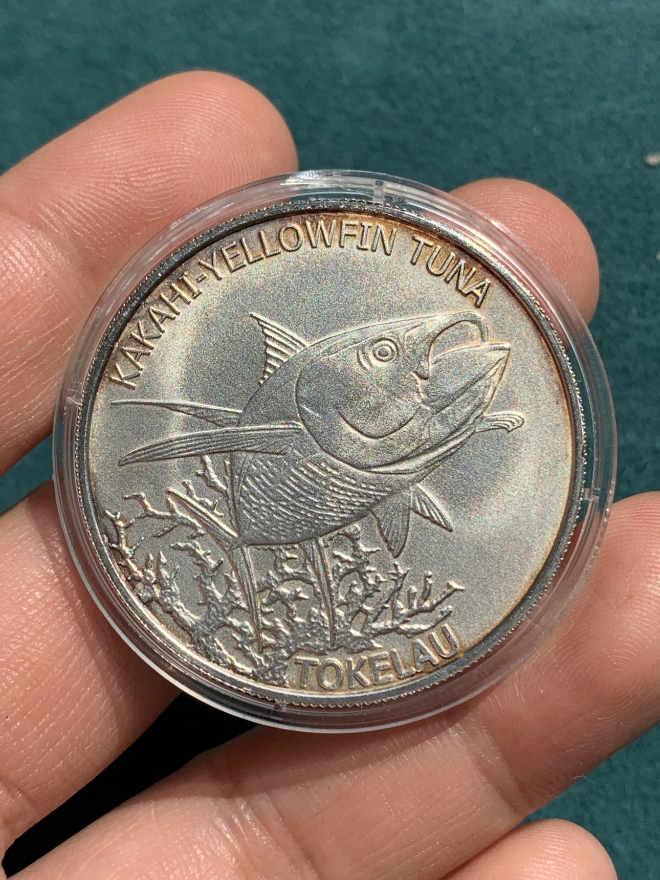 《竞宝斋》第215场-周日，周一 2场 (全场包邮) 新西兰 托克劳群岛 2014 黄鳍金枪鱼 5刀 大银币 999银 31.1克