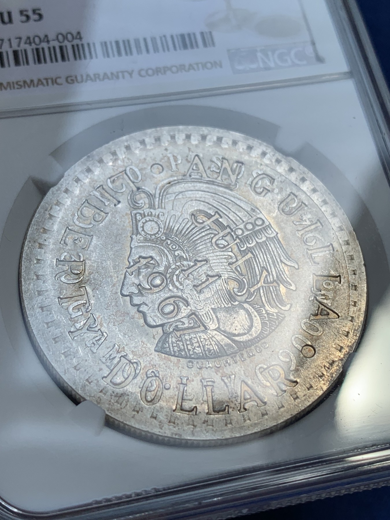 《竞宝斋》第215场-周日，周一 2场 (全场包邮) NGC-AU55 安圭拉1967年加盖墨西哥1948年5比索 MS状态转光感十足，低评