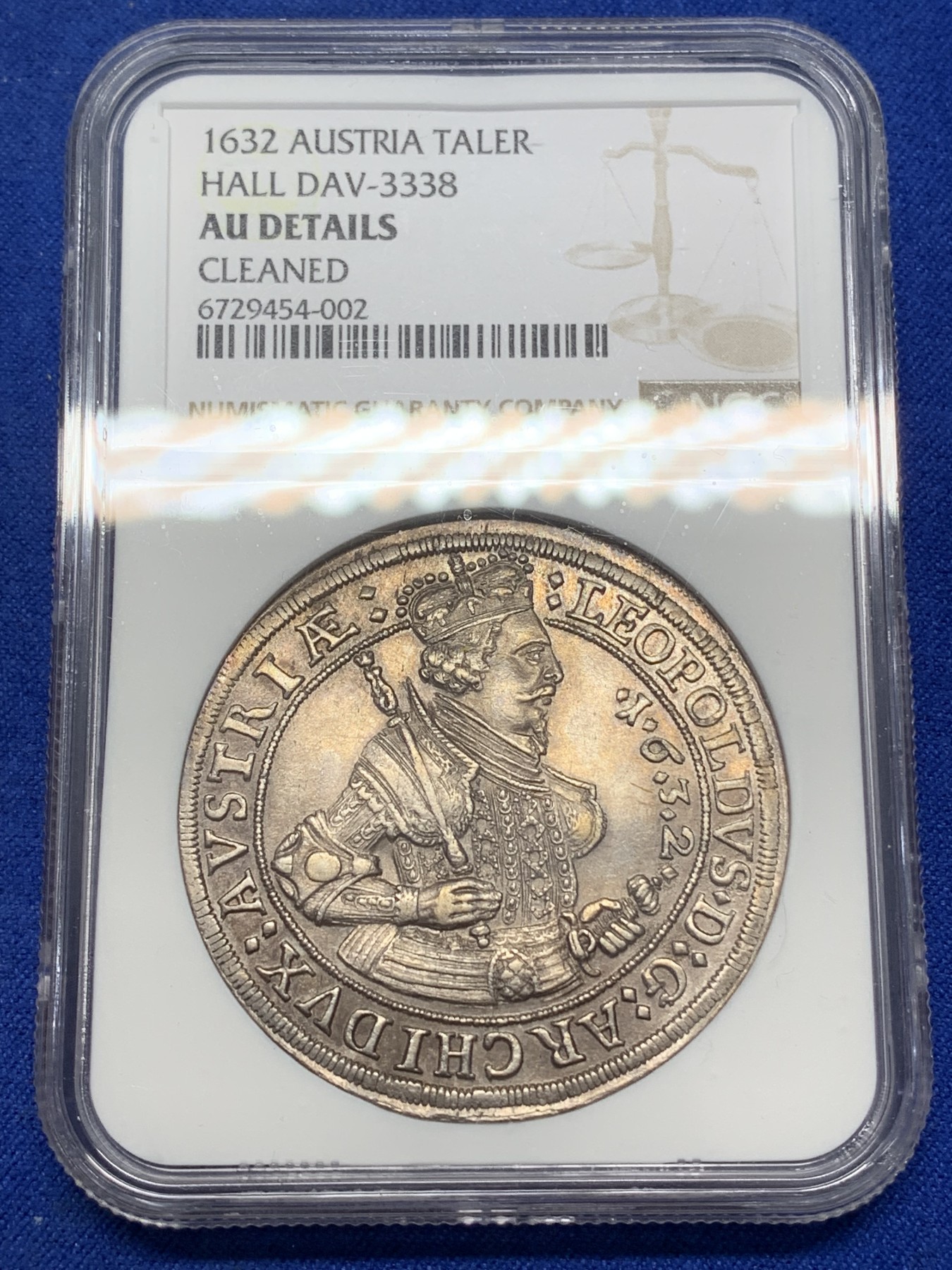 《竞宝斋》第215场-周日，周一 2场 (全场包邮) NGC-AUD 神圣罗马帝国 1632年 1泰勒大银币 霍尔造币厂 状态舒服