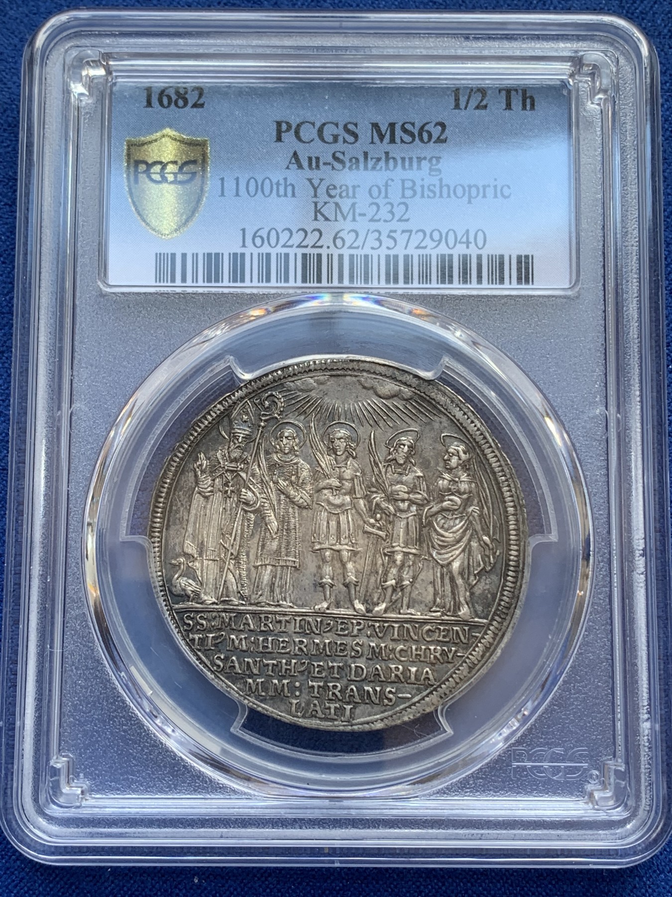 《竞宝斋》第215场-周日，周一 2场 (全场包邮) PCGS-MS62 1682奥地利萨尔茨堡教区1100周年半泰勒 一年版