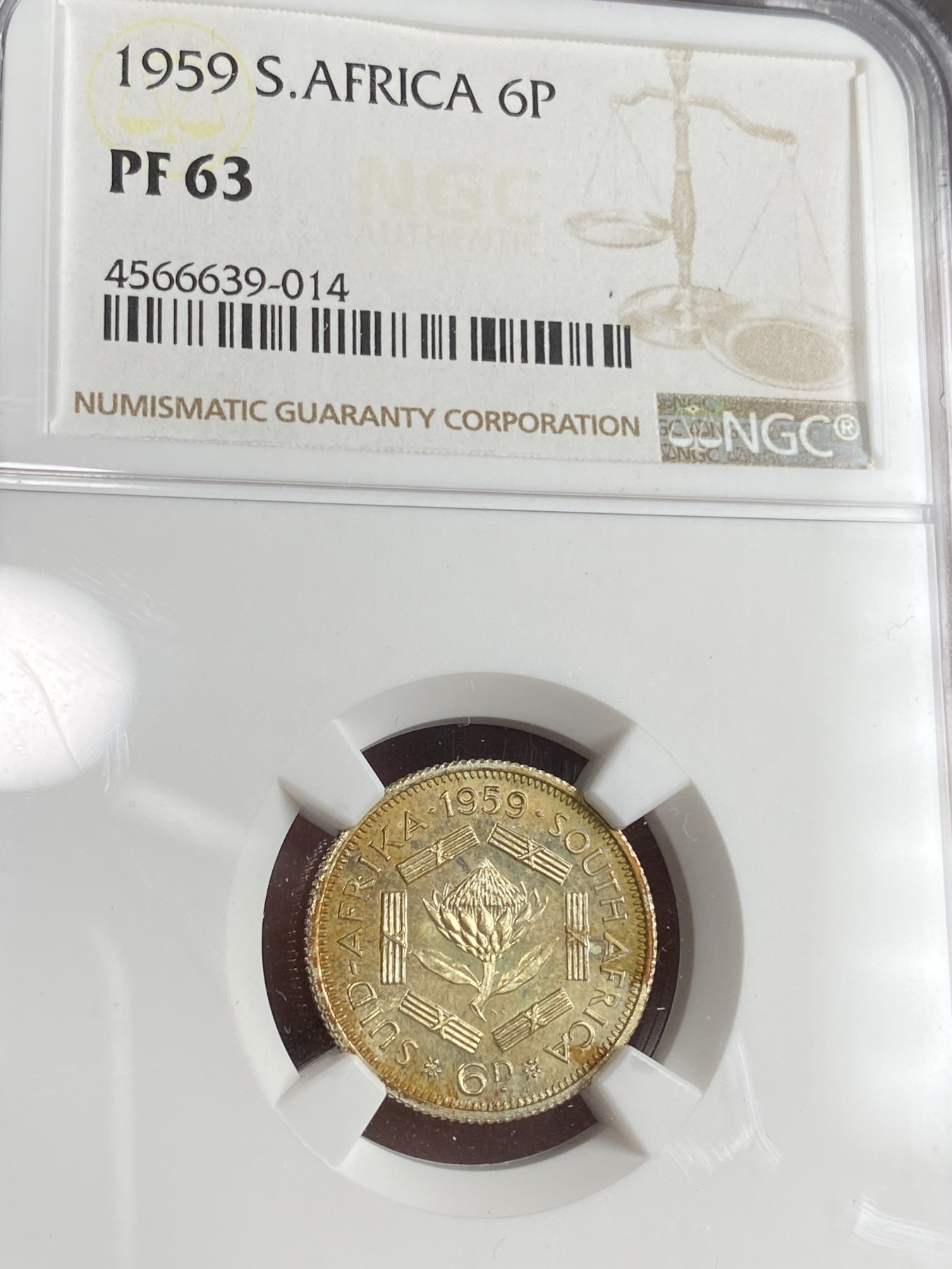万国钱币拍卖第019期（万国周年答谢专场） NGC PF63 1959年南非伊丽莎白二世精制6便士