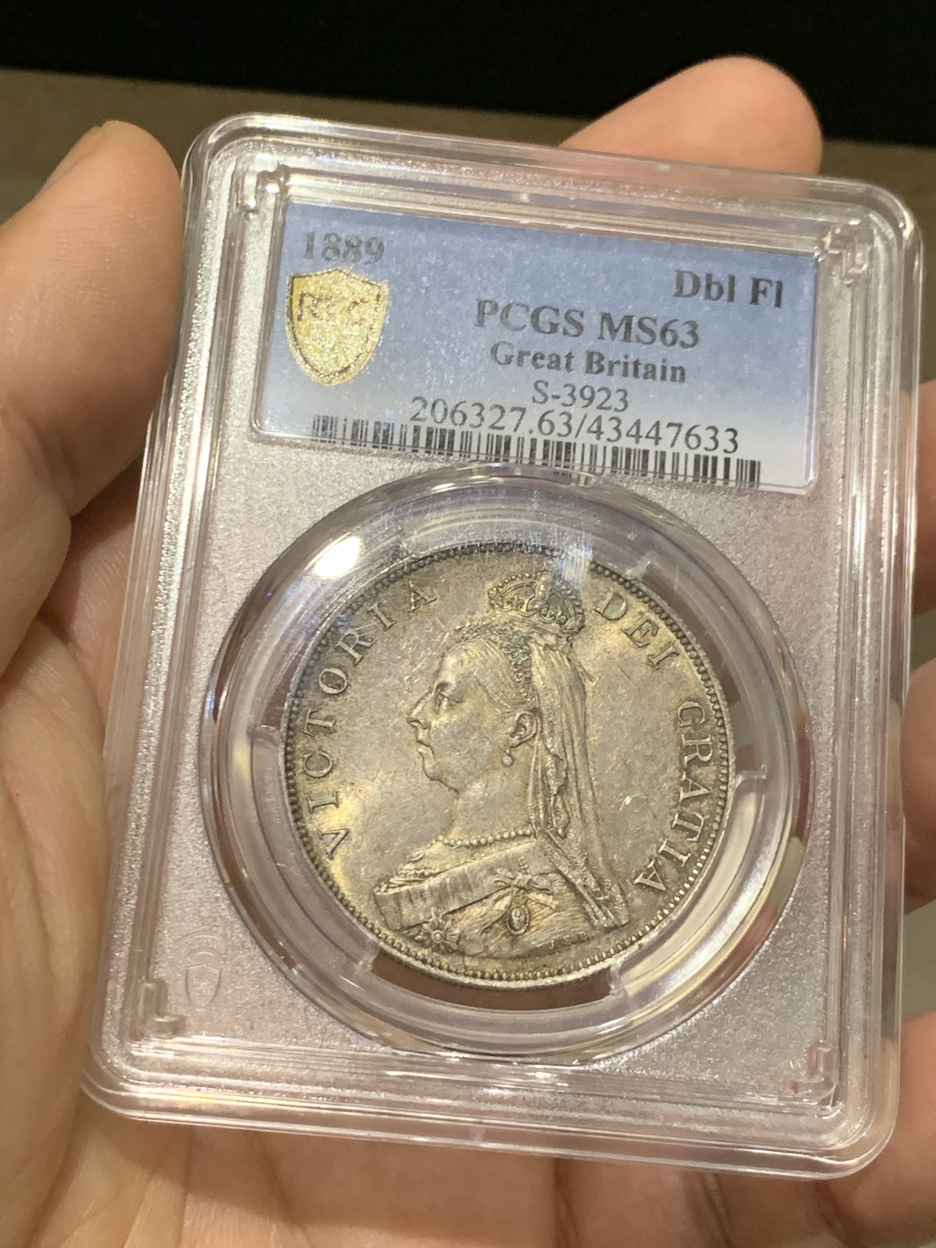 《竞宝斋》第215场-周日，周一 2场 (全场包邮) PCGS MS63 英国 维多利亚 1889年 双弗洛林 少见年份 五彩