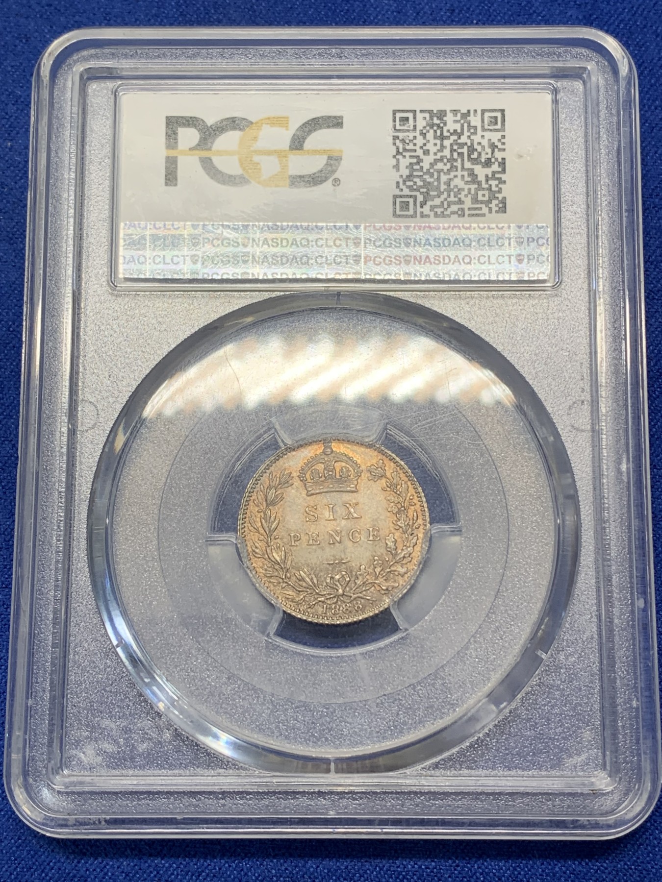 《竞宝斋》第215场-周日，周一 2场 (全场包邮) PCGS-MS63 1888年 英国维多利亚 6便士银币 原光彩包浆