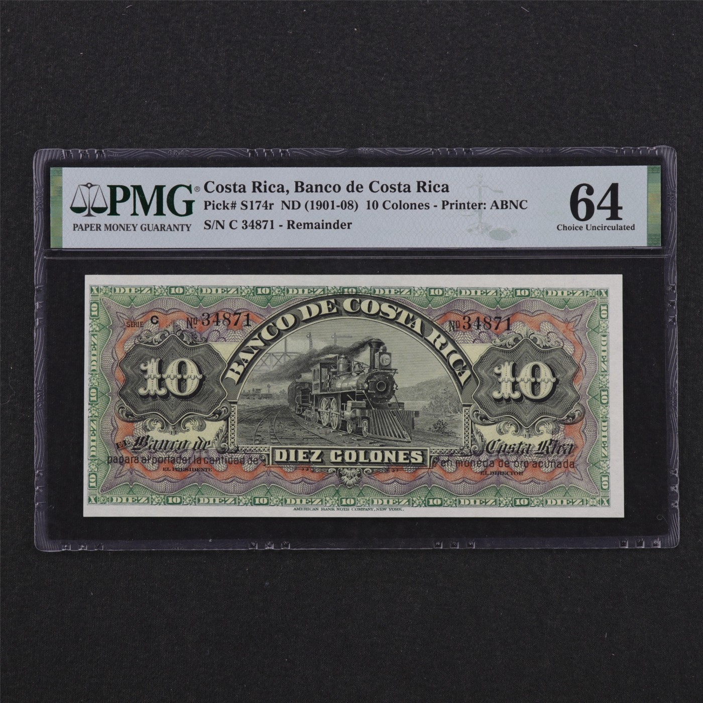 【亘邦集藏】第180期拍卖 1901-08年 哥斯达黎加10克伦 PMG 64 C34871