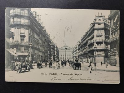 欧洲古典明信片封专场（拍卖）第②⑦场 - 欧洲古典明信片(巴黎歌剧院大道)（此片有清晰路邮戳 1903.4.6从法国巴黎至1903.5.6法国布洛瓦 邮递刚好一个月）外国有落地戳的极少